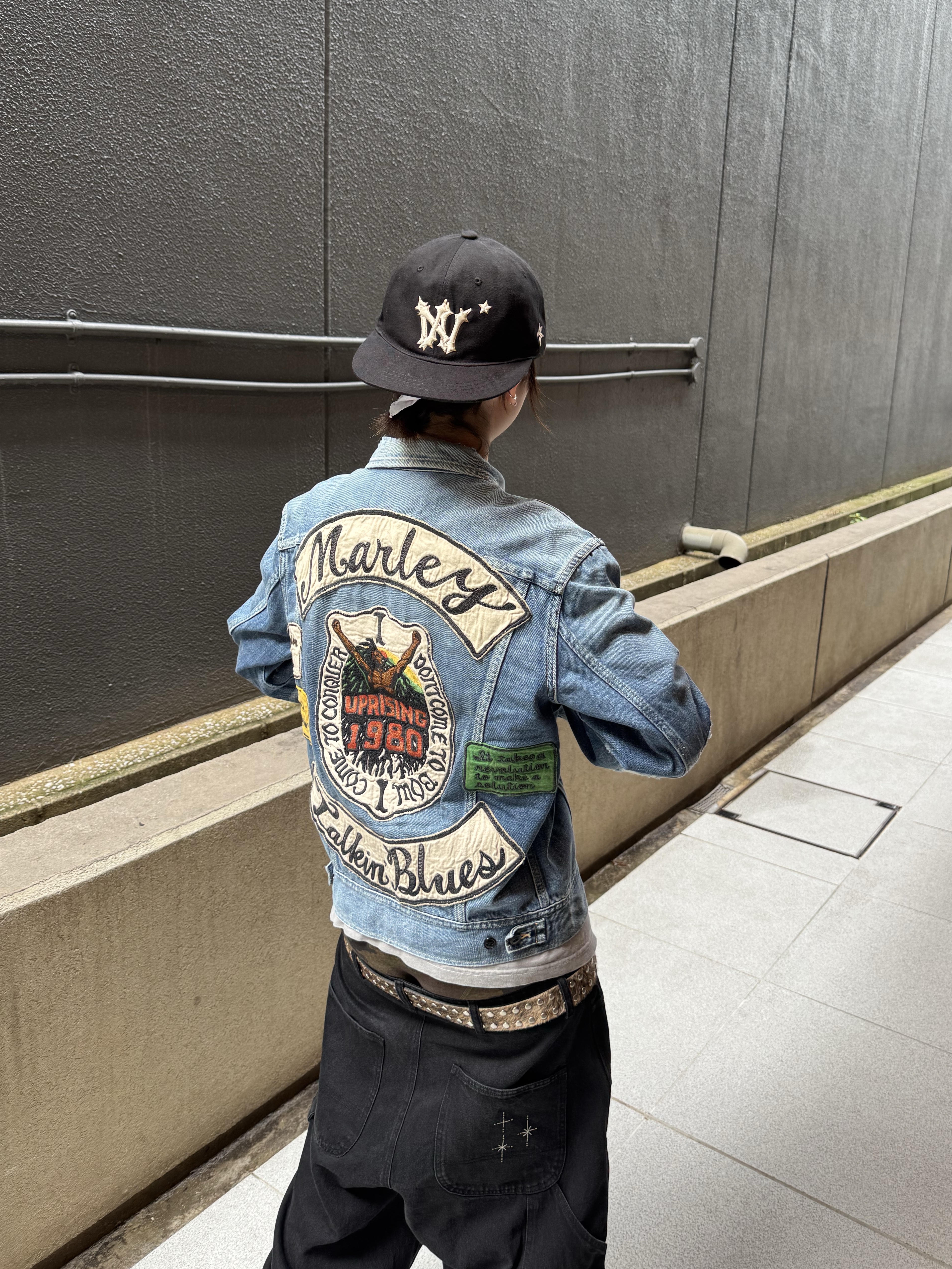 Aoiro 6-Panel Bone A/N Cap Black, Kapital 14 oz. Denim Marley Uprising Jacket Light 착용 스타일 - 1