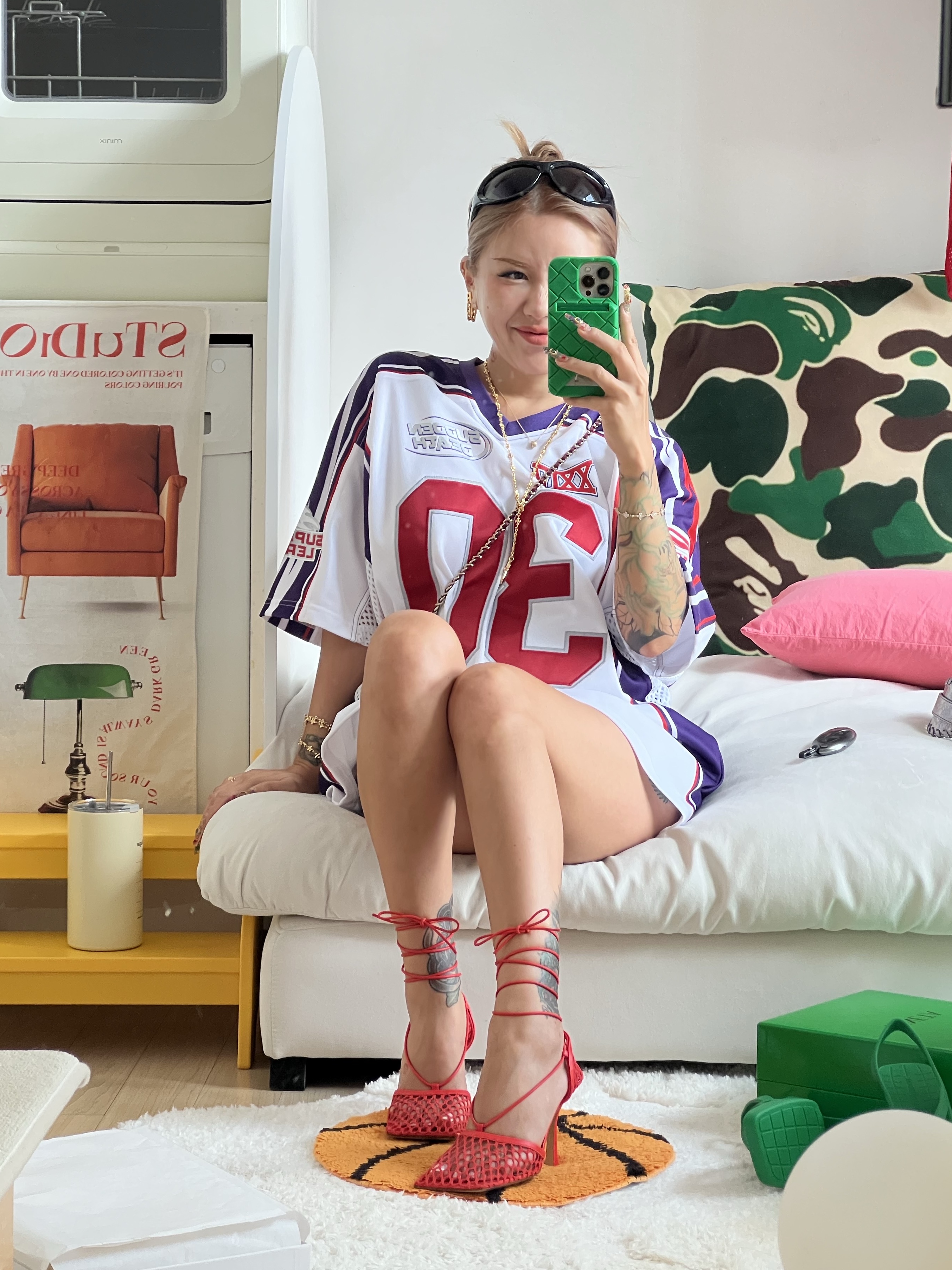Supreme Sudden Death Football Jersey White - 24SS, (W) Bottega Veneta Stretch Lace-Up Sandal Cherry 착용 스타일 - 4