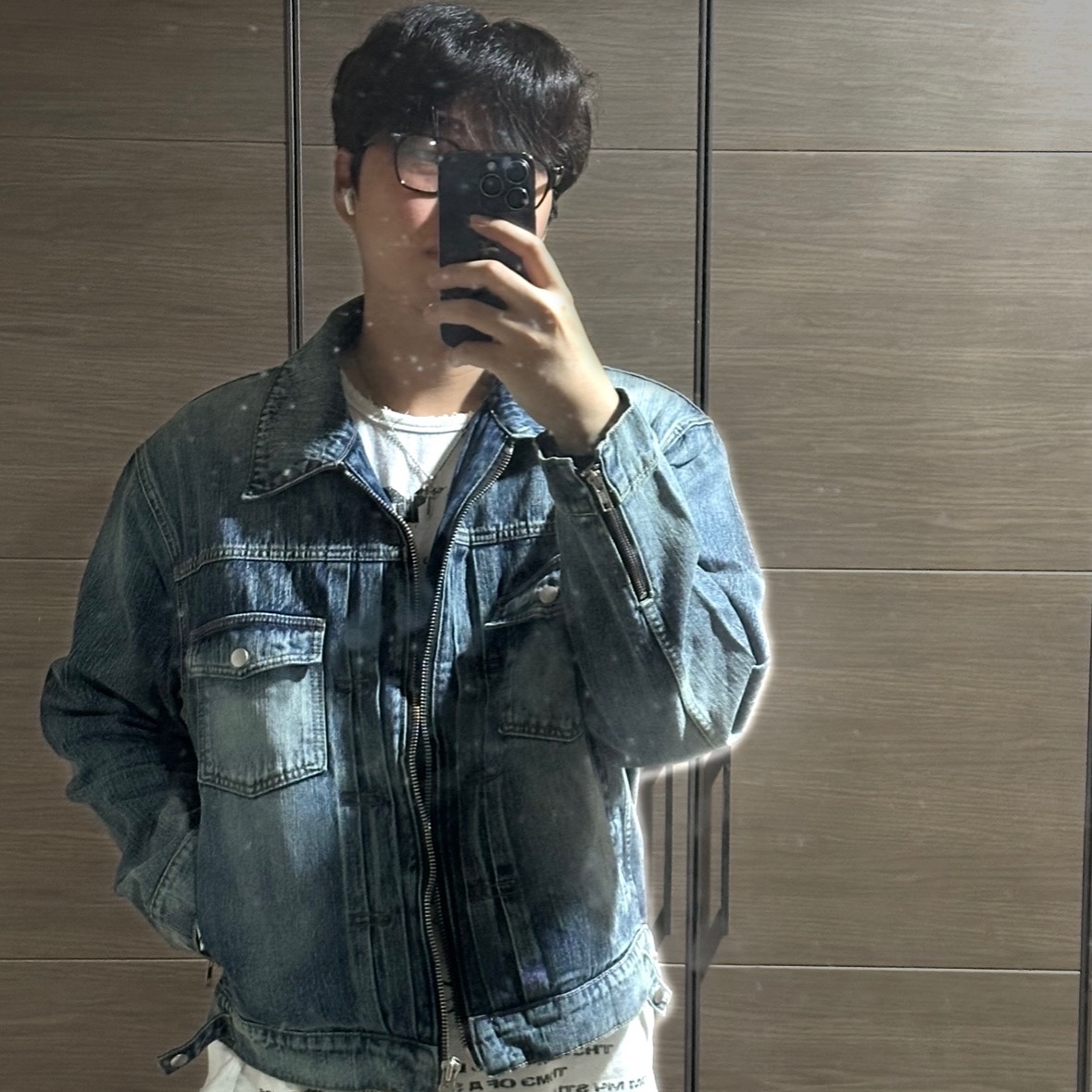 Kamien Crop Trucker Jacket Oasis Blue 착용 스타일