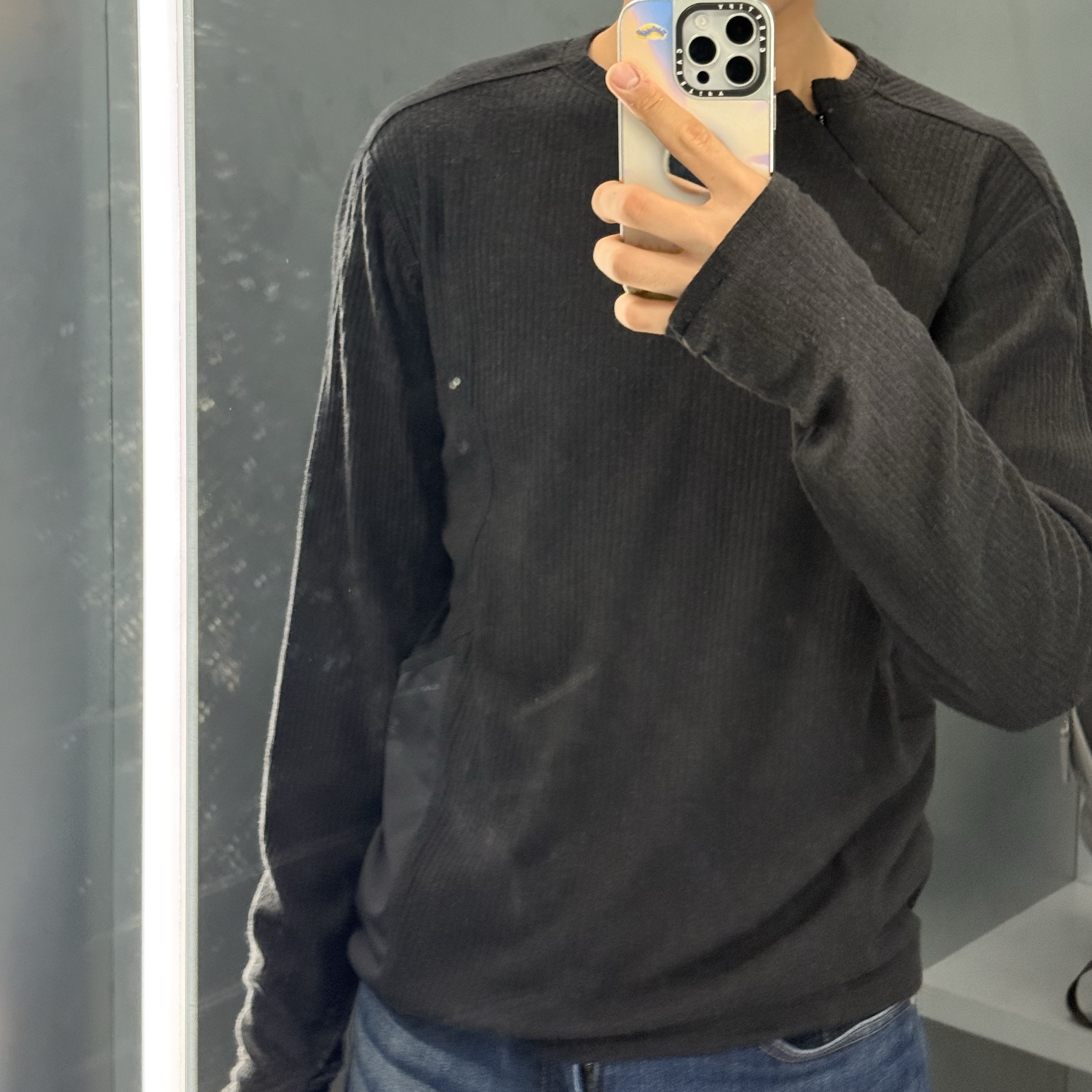 Sansan Gear Ribbed Long Sleeves Black 착용 스타일