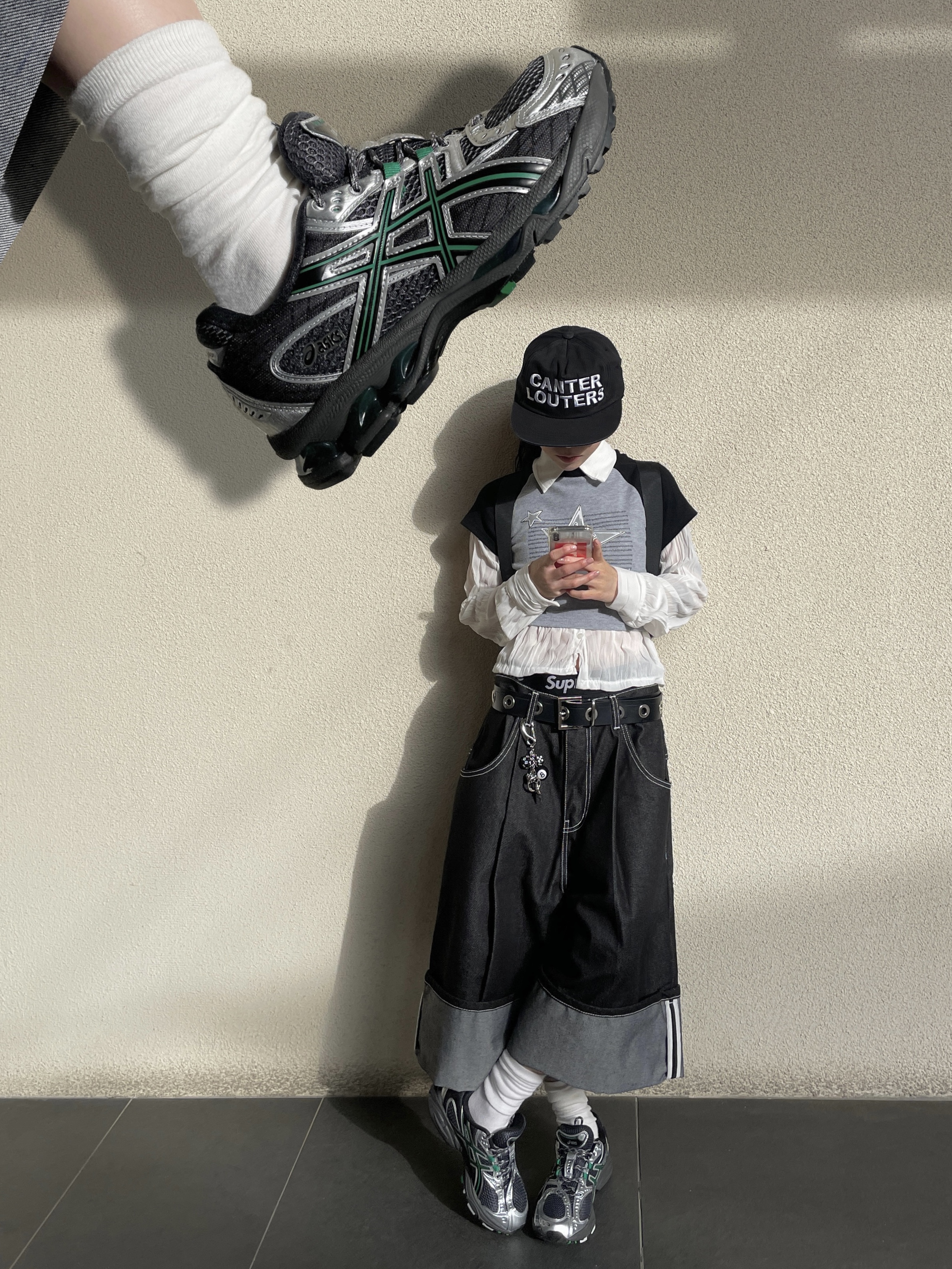 Asics Gel-Nimbus 10.1 Obsidian Grey Green Basil 착용 스타일 - 3