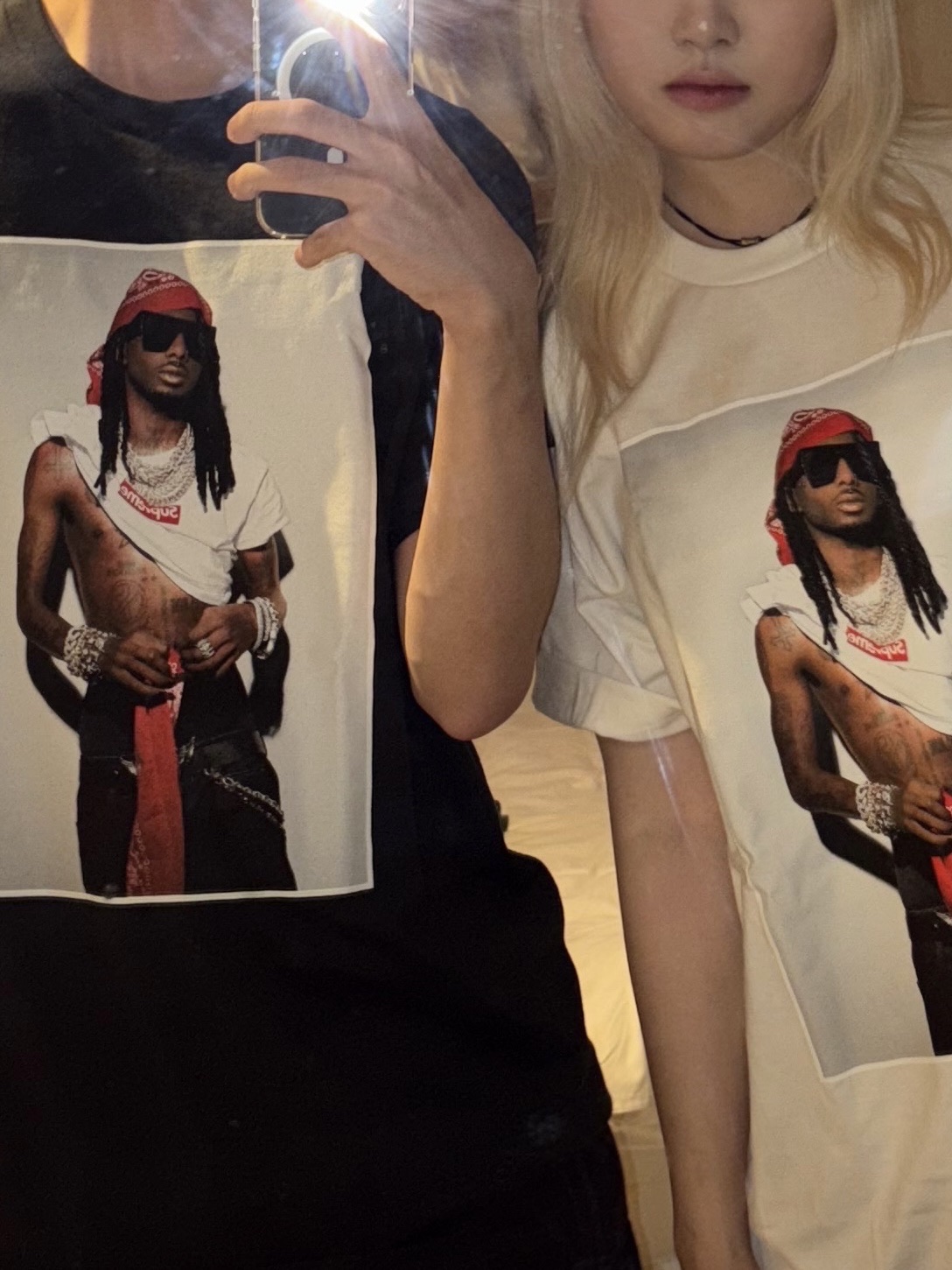 Supreme Playboi Carti T-Shirt Black - 25FW, Supreme Playboi Carti T-Shirt White - 25FW 착용 스타일