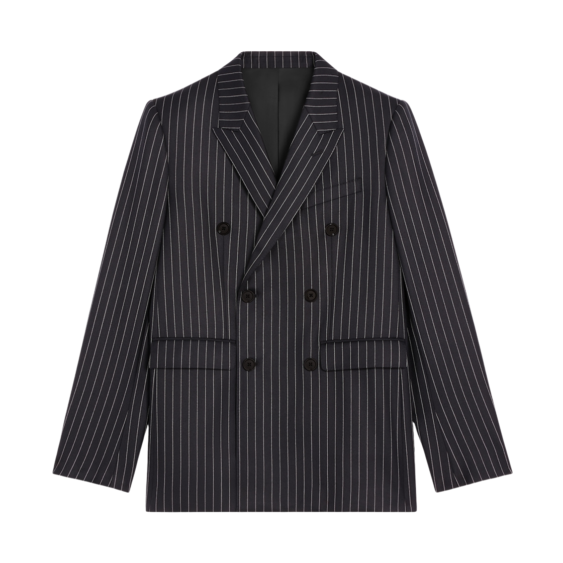 RV0BS0026-07CG Celine Camden Jacket in Striped Wool Gabardine Navy Craie