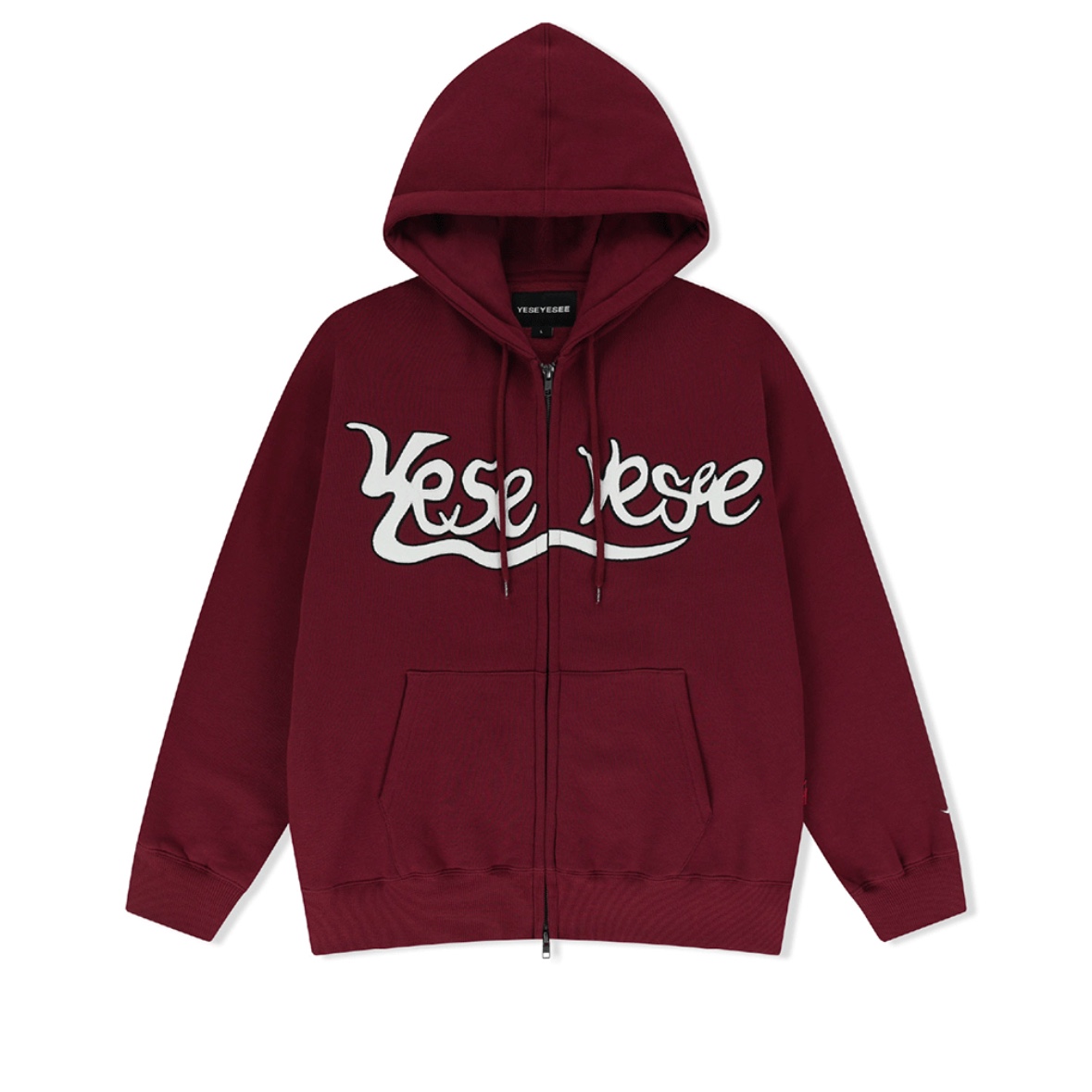 YESEYESEE Y.E.S Snail Logo Zip-up Hoodie Burgundy 착용 스타일