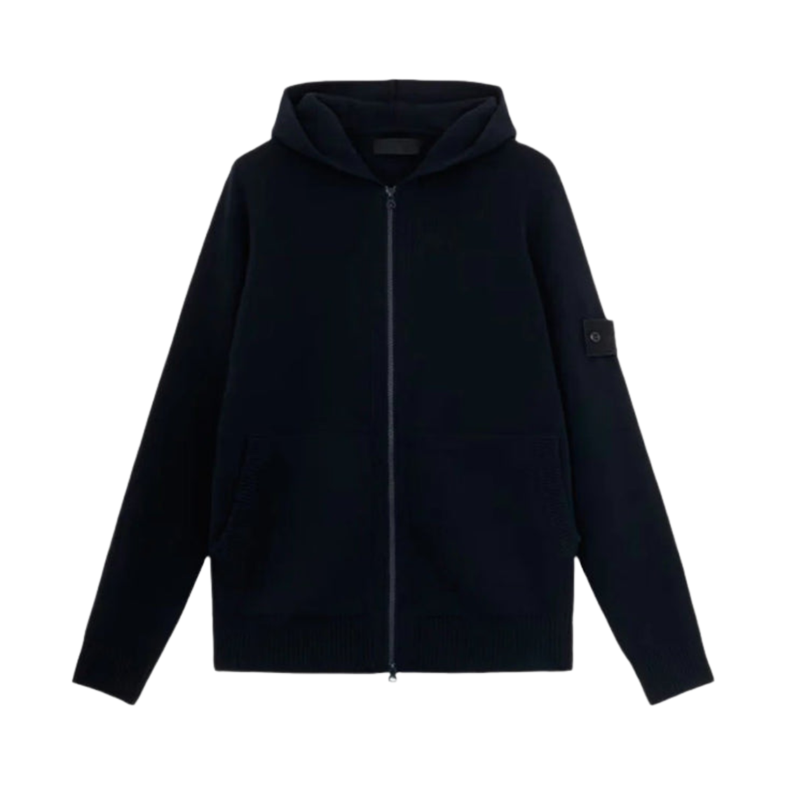 스톤 아일랜드 528FA 고스트 질롱 RWS 울 루즈 핏 가디건 위드 후드 지퍼 네이비 블루 - 24FW(Stone Island 528FA Ghost Geelong RWS Wool Loose Fit Cardigan with Hood and Zip Navy Blue - 24FW)