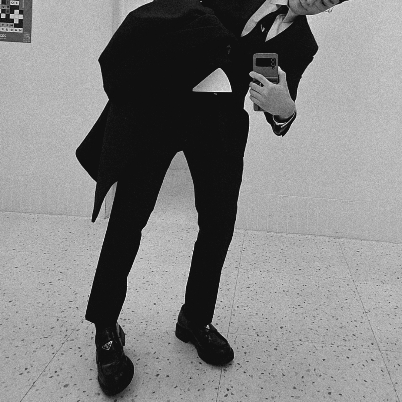 Prada Chocolate Brushed Leather Loafers Black 착용 스타일