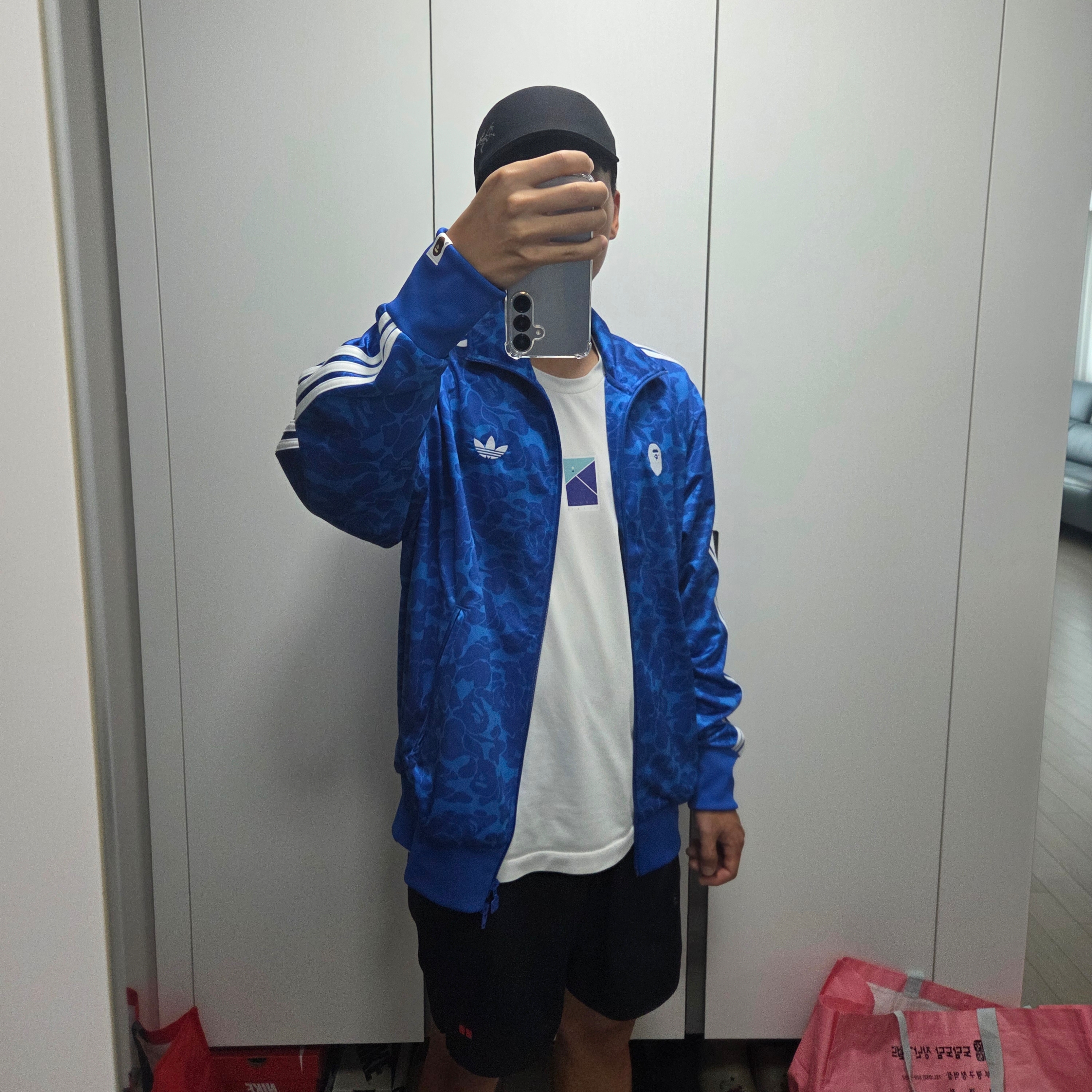 Adidas x BAPE Allover Print Track Top Blue - US Sizing 착용 스타일 - 1