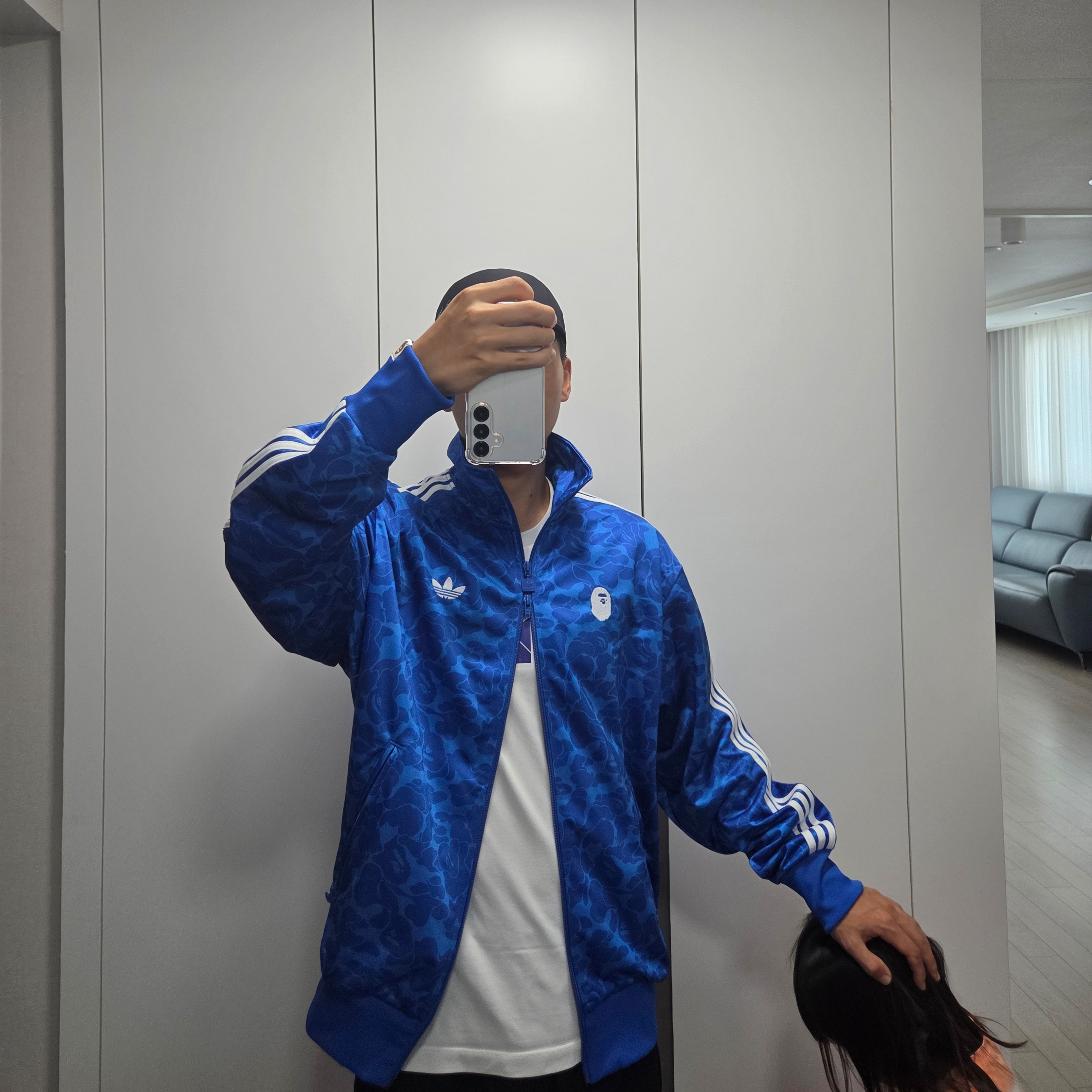 Adidas x BAPE Allover Print Track Top Blue - US Sizing 착용 스타일 - 3