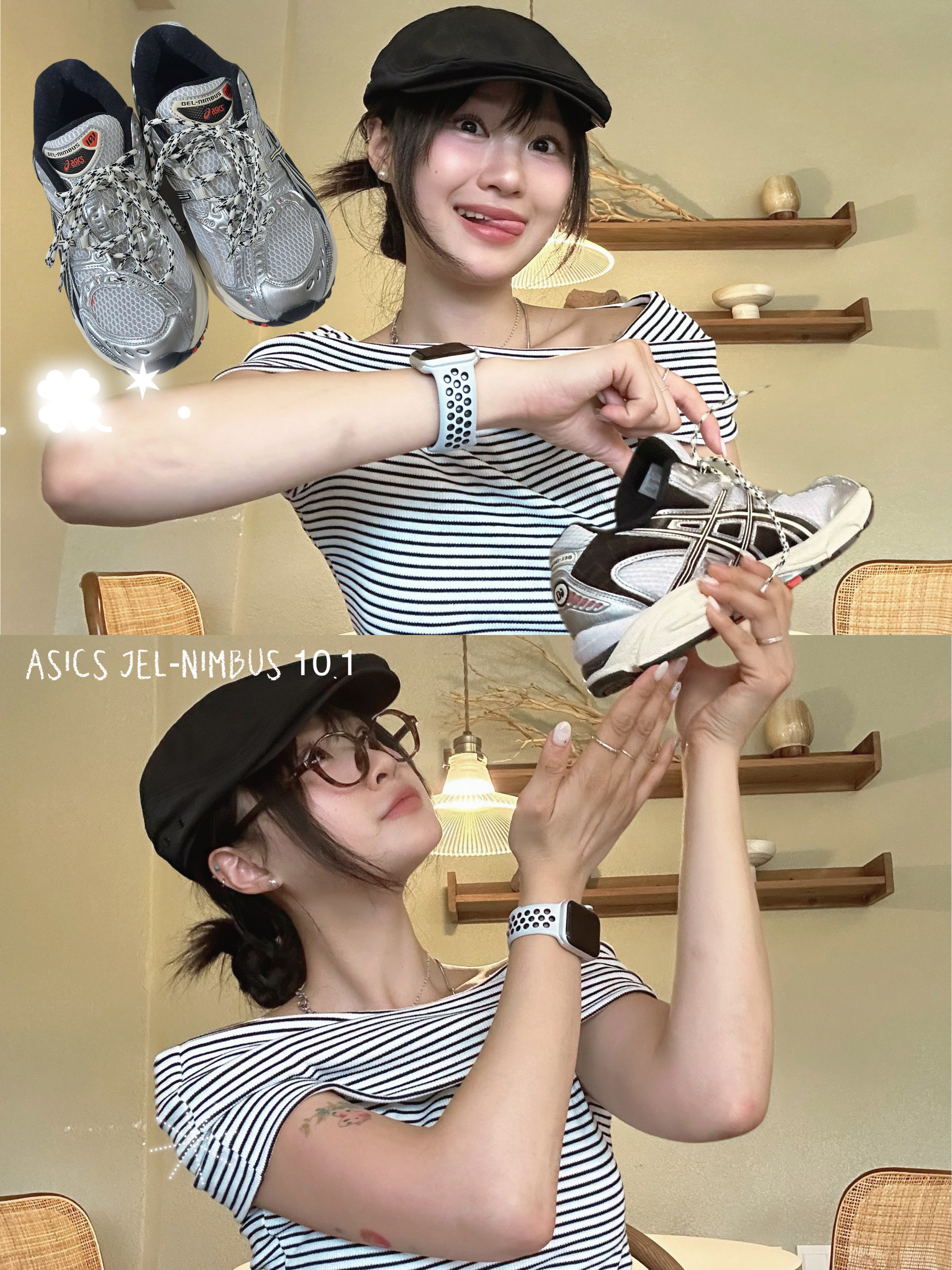 Asics Gel-Nimbus 10.1 White Black 착용 스타일 - 4