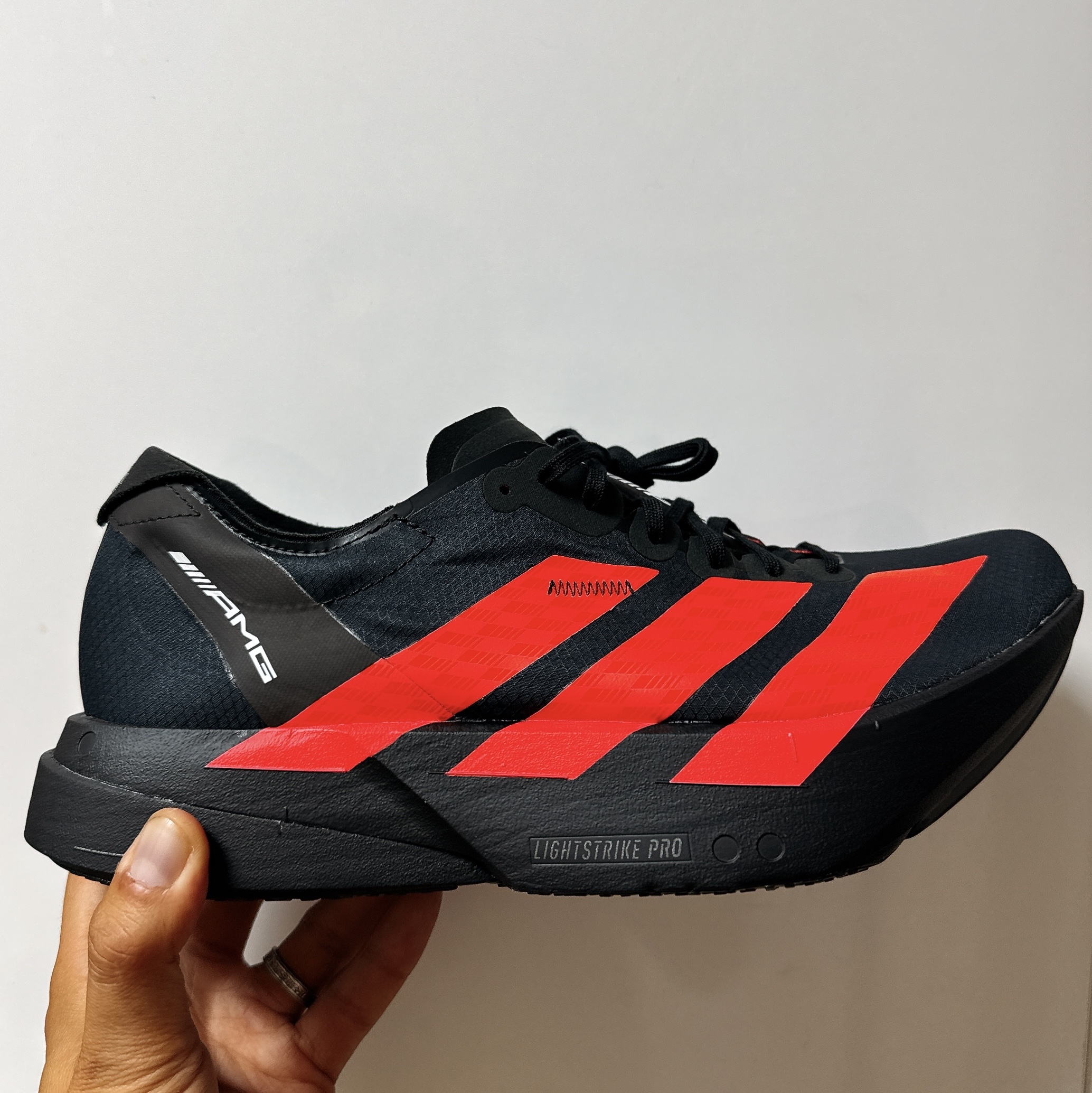 Adidas x Mercedes AMG Petronas Adizero Adios Pro 4 Core Black Lucid Red 착용 스타일
