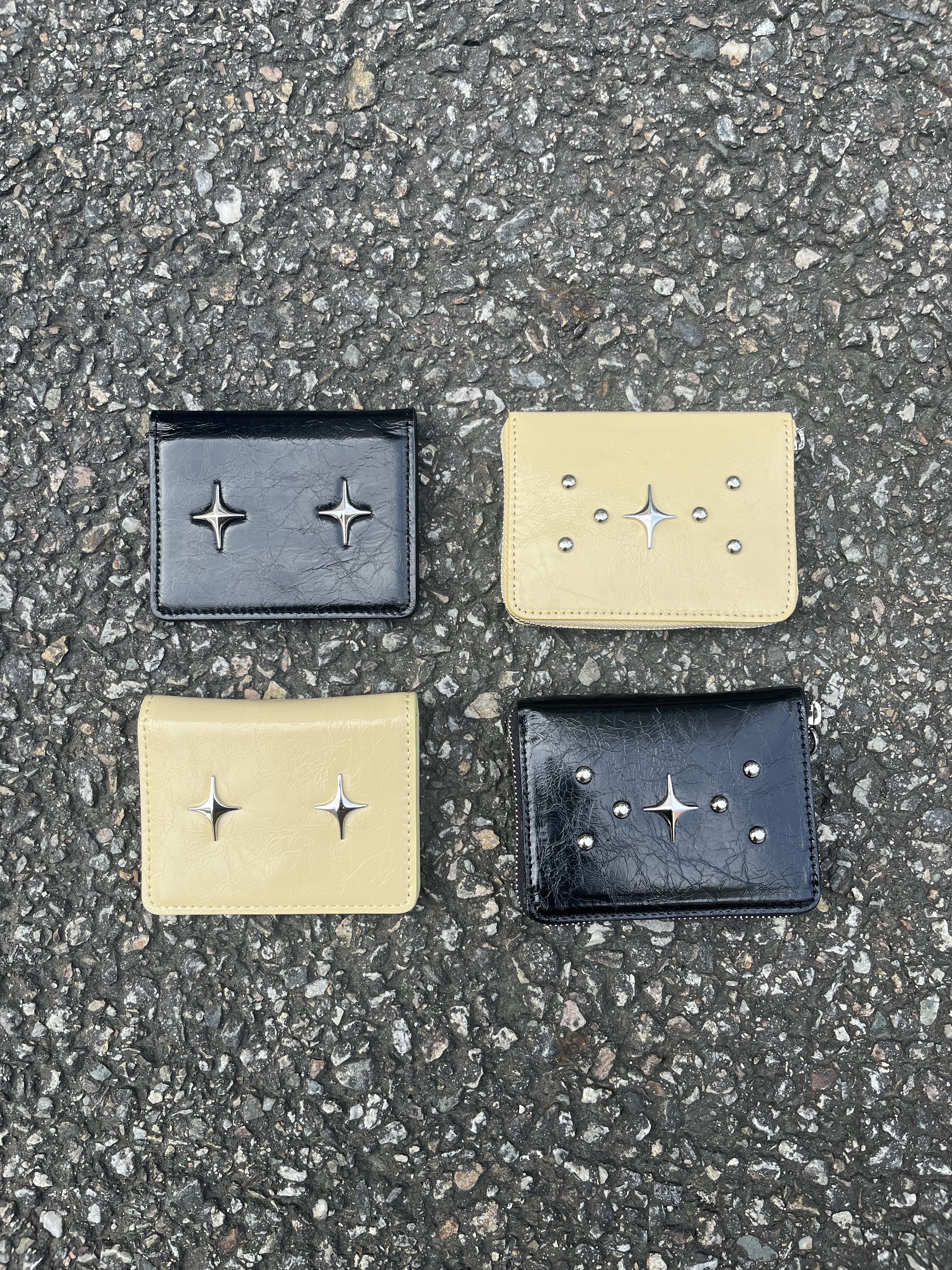 For Appeal Sparkle Star Card Wallet Black, For Appeal Stud Zipper Card Wallet Black 착용 스타일