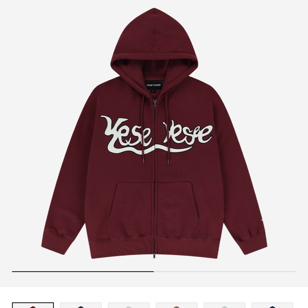 YESEYESEE Y.E.S Snail Logo Zip-up Hoodie Burgundy 착용 스타일