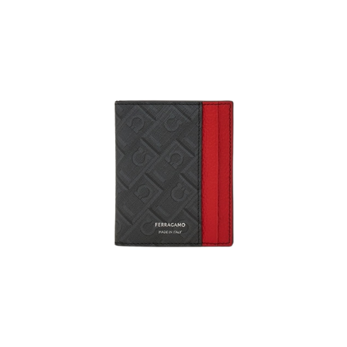 661586-780334 Ferragamo Monogram Card Holder Black Flame Red