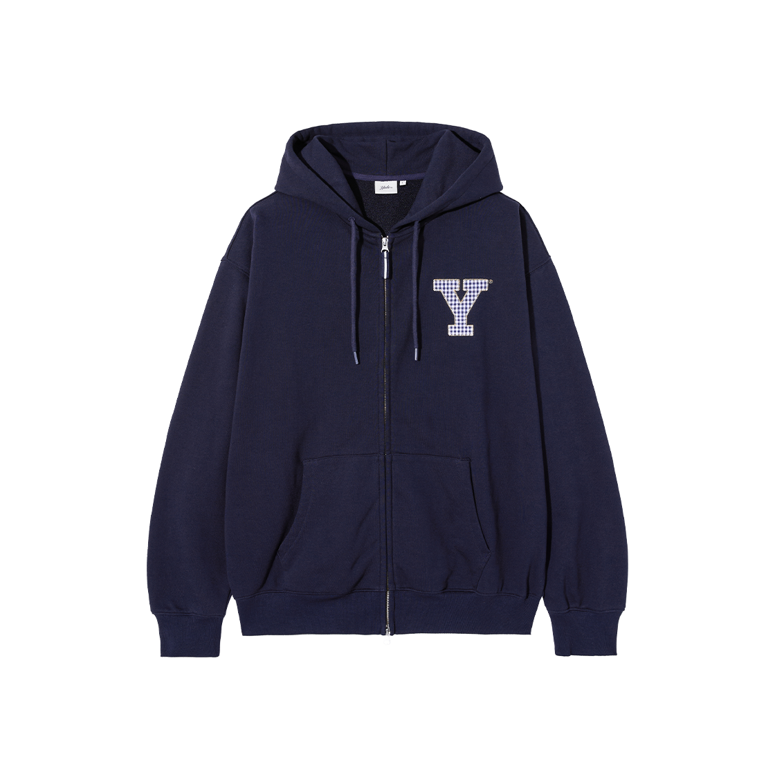 YFF1HZ303ANA Yale Y Logo Check Appliqué Hoodie Zip-Up_Navy