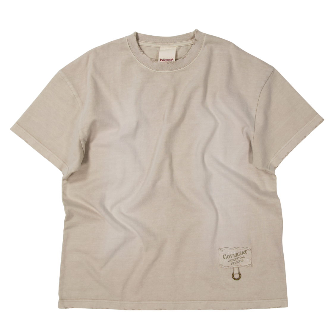 커버낫 X 언더마이카 디스트로이드 패치 티셔츠 베이지(Covernat X Undermycar Destroyed Patch T-Shirts Beige)