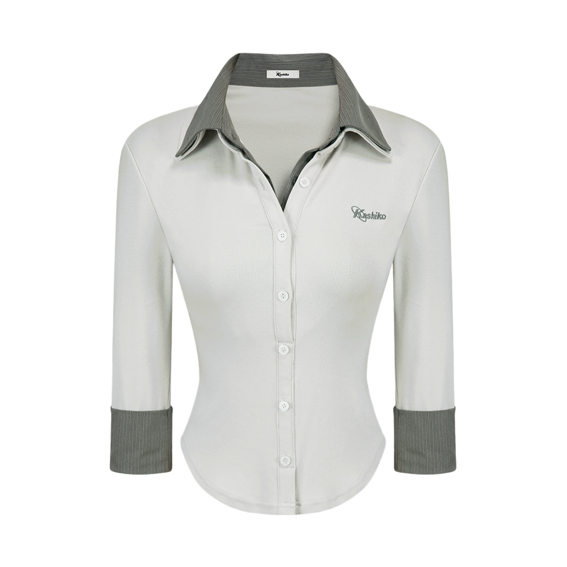 52570 Kashiko Double Collar Slim Shirts Light Gray