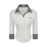 Kashiko Double Collar Slim Shirts Light Gray