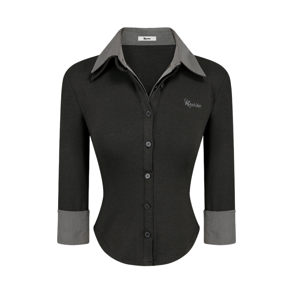 52573 Kashiko Double Collar Slim Shirts Charcoal