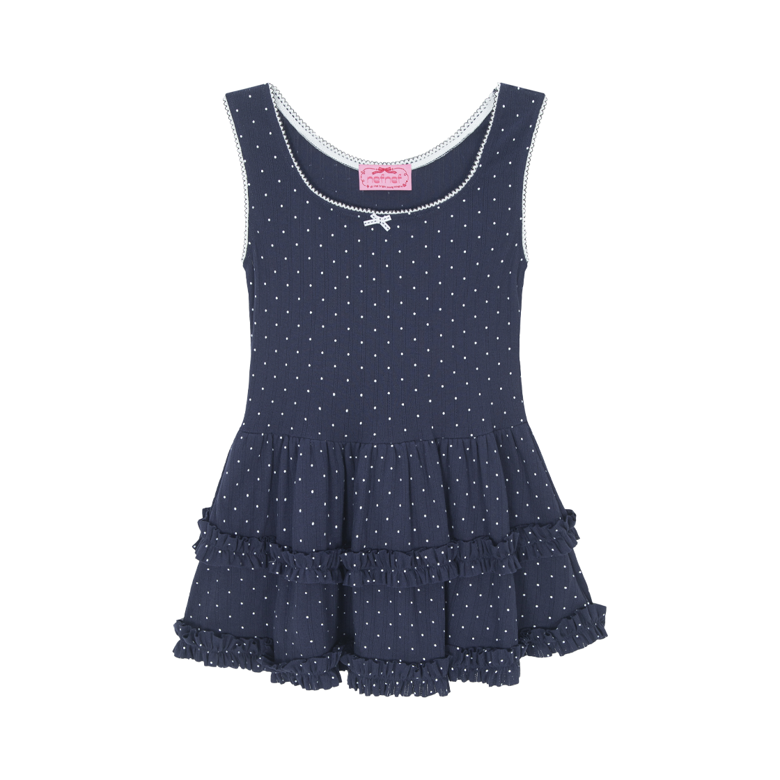 네프네프 레이어드 도트 프릴 드레스 네이비(NEFNEF Layered Dot Frill Dress Navy)