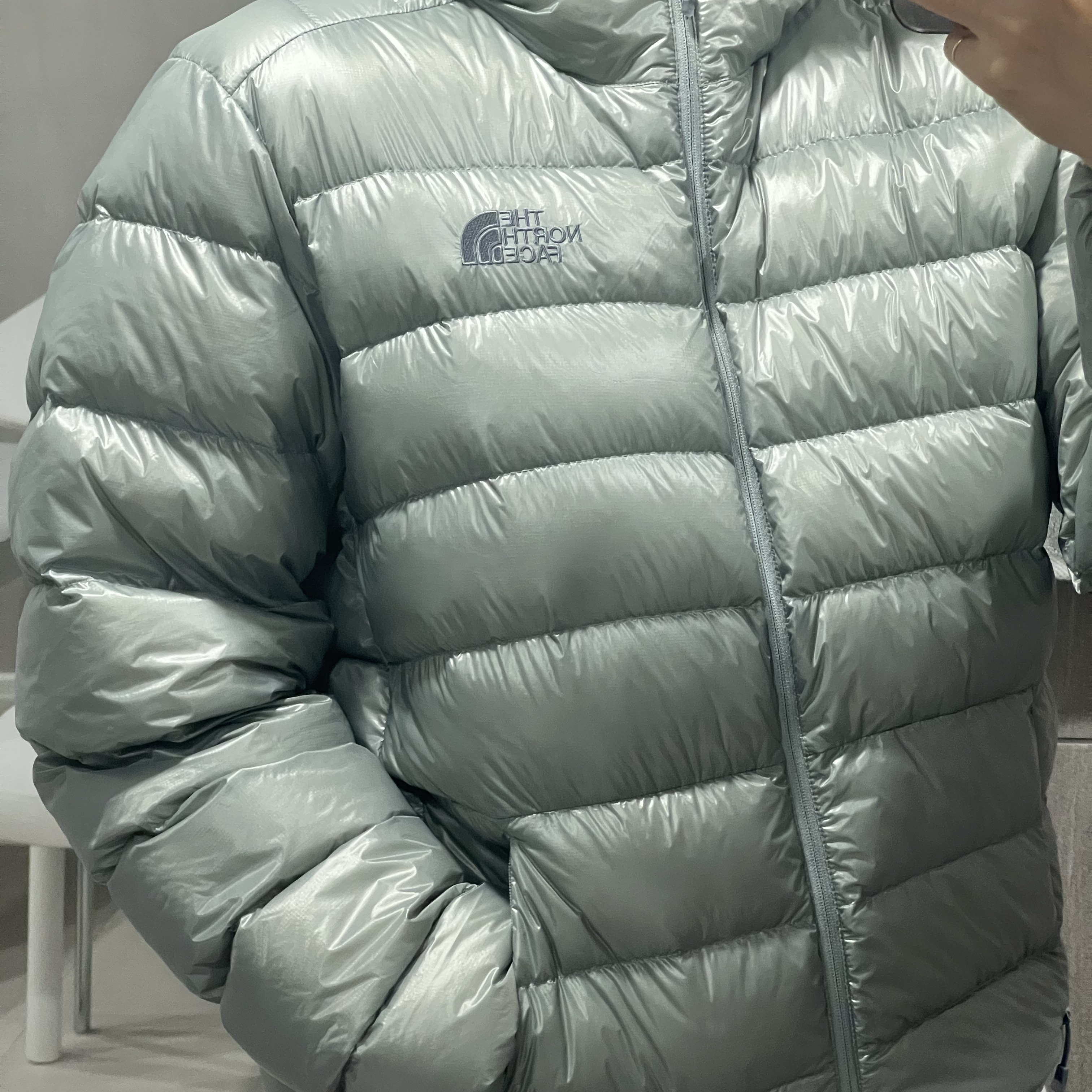 The North Face Matier EX RDS Down Hoodie Light Gray - 25FW 착용 스타일
