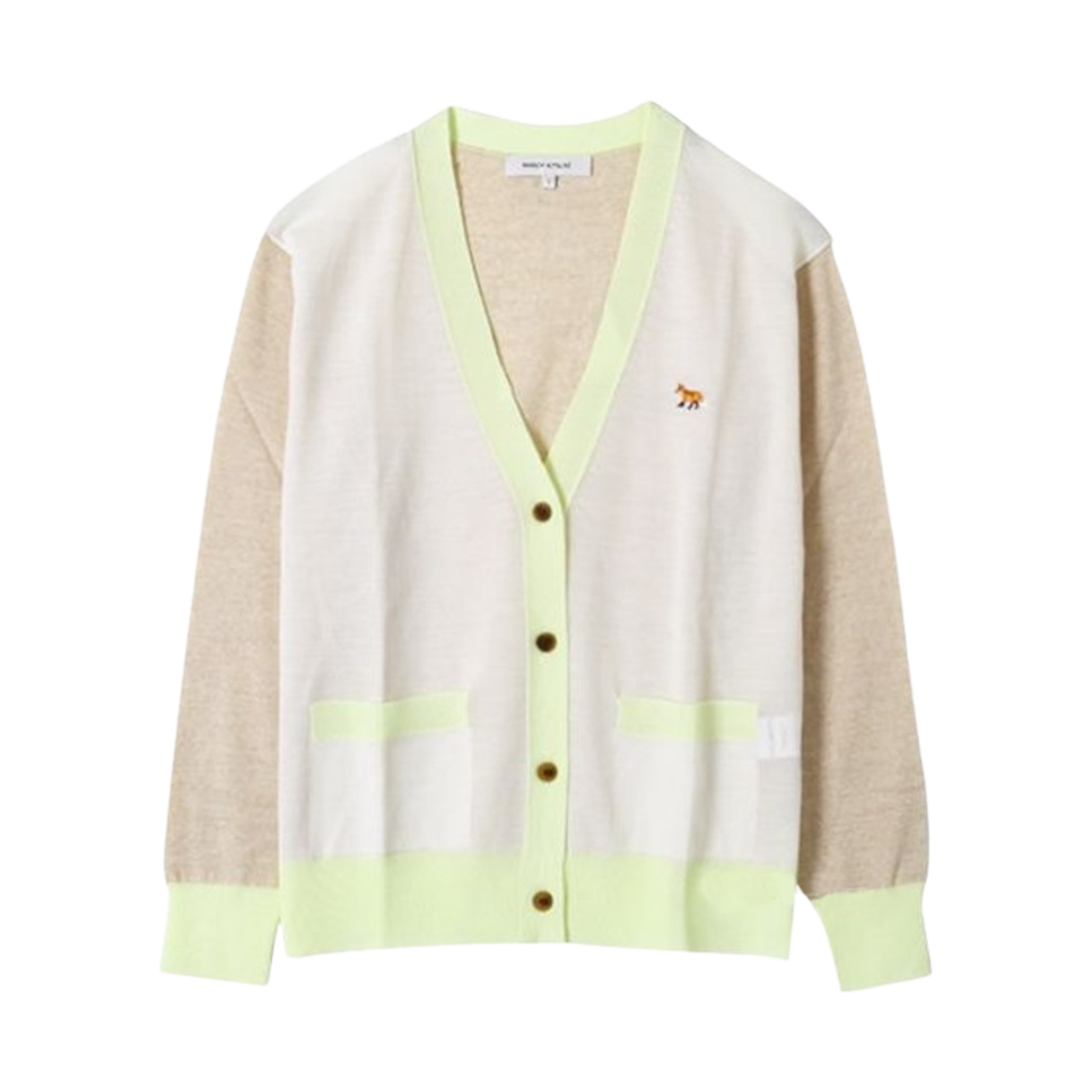MW00505KT1036-P701 (W) Maison Kitsune Baby Fox Patch Color Block Cardigan Ecru
