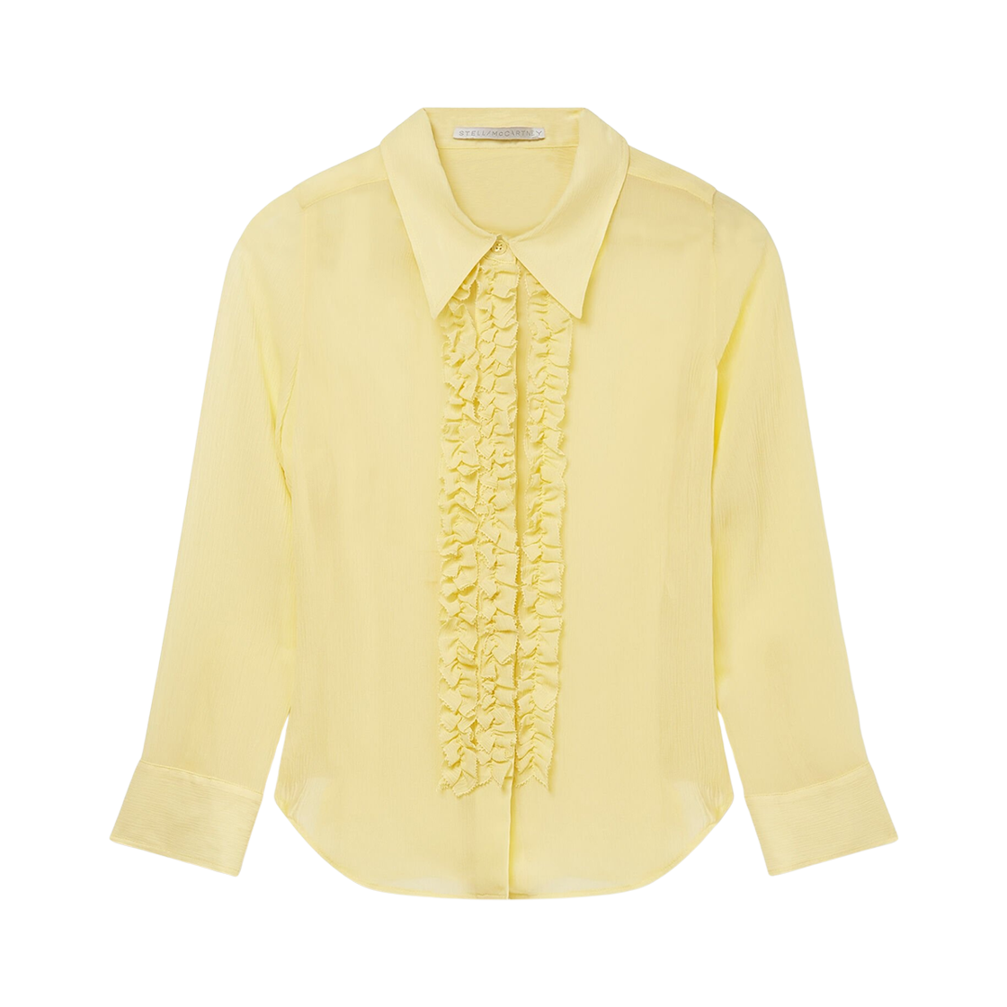 6201033DU2517410 (W) Stella McCartney Sheer Ruffled Silk Tuxedo Shirt Yellow