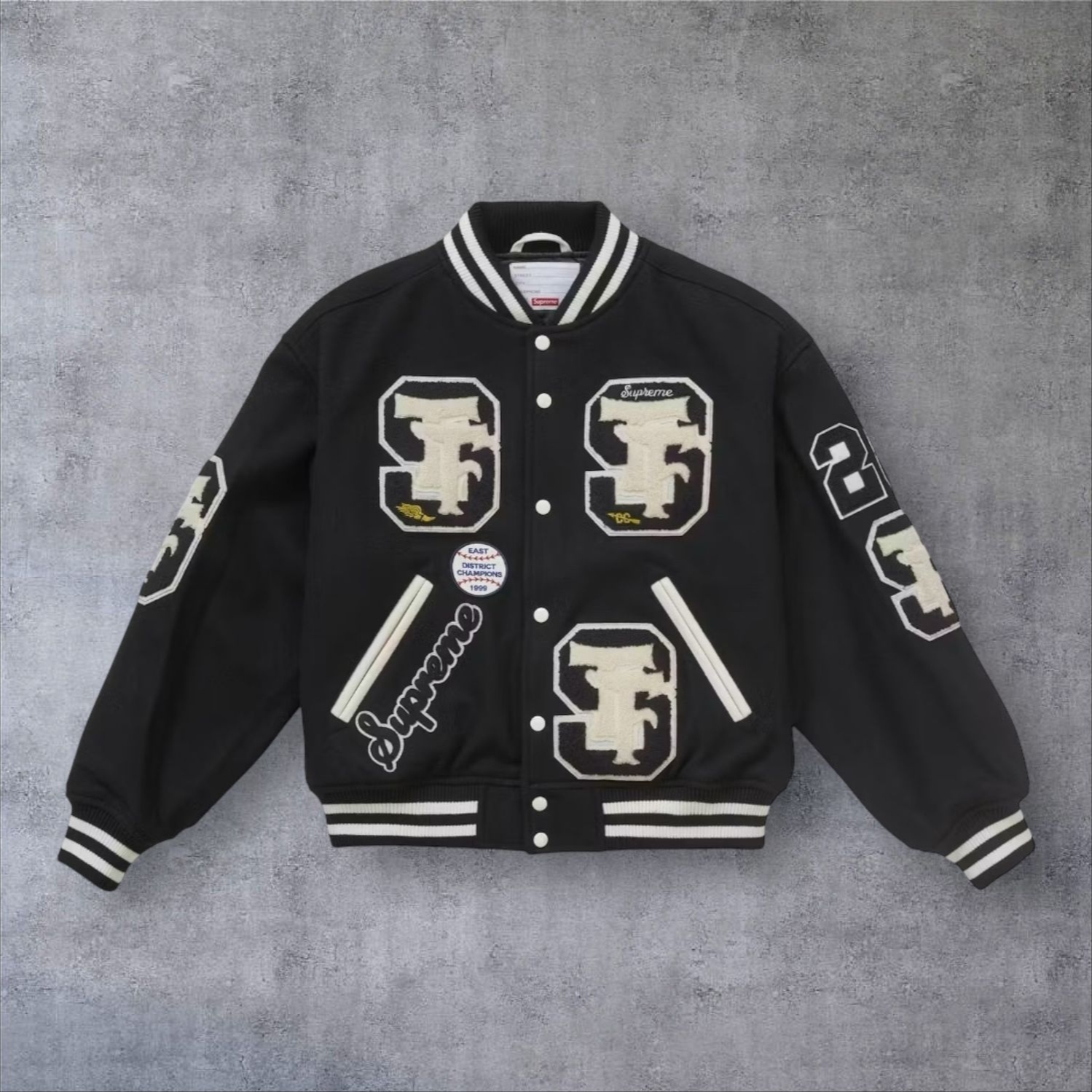 Supreme Drill Team Varsity Jacket Black - 25FW 착용 스타일
