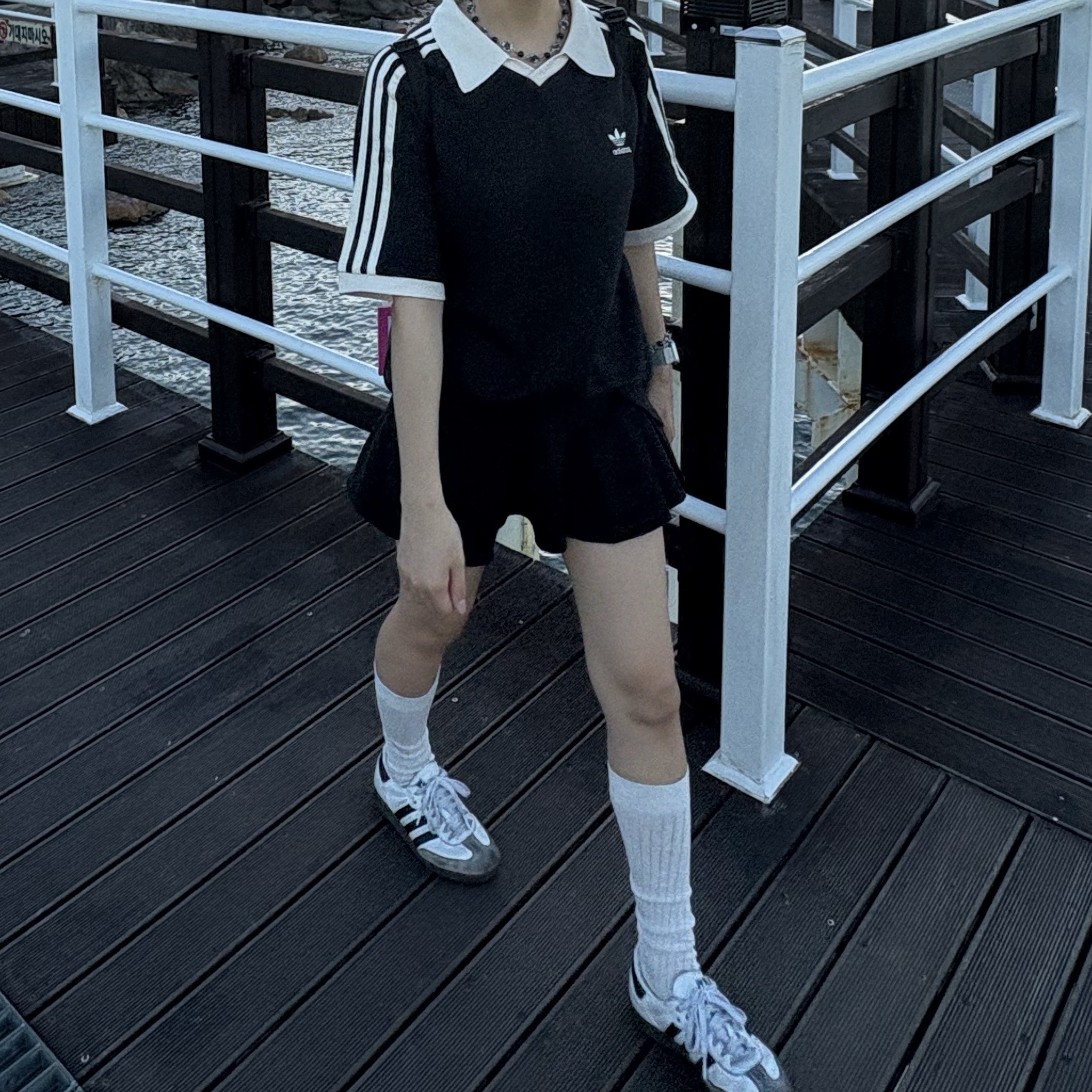 Adidas Waffle Short Sleeve Polo Shirt Black - KR Sizing, Adidas Samba OG Cloud White 착용 스타일