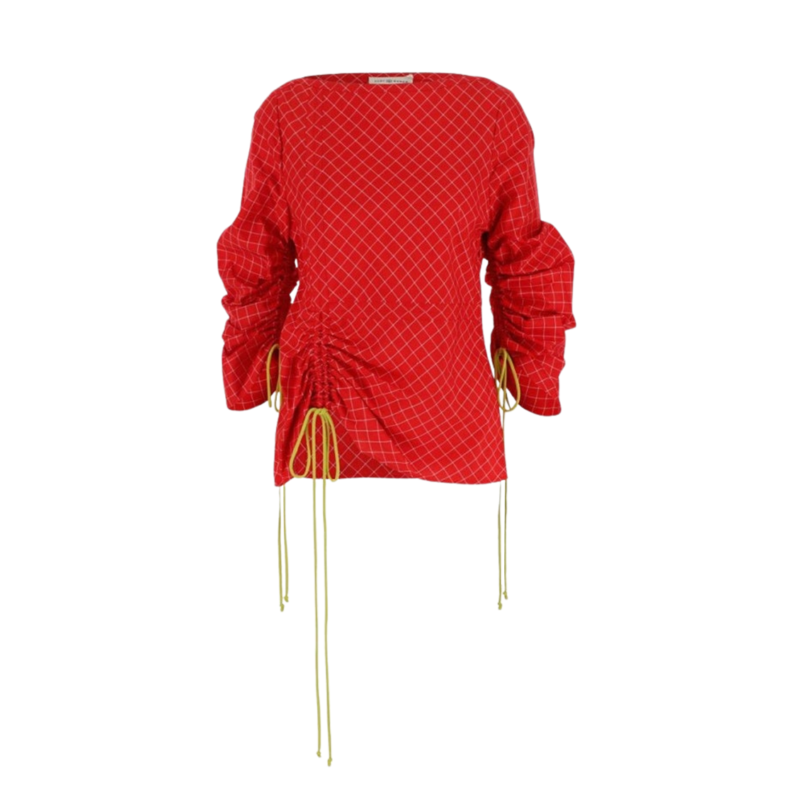 138016-617 (W) Tory Burch Check Pattern Drawstring Tunic Top Red