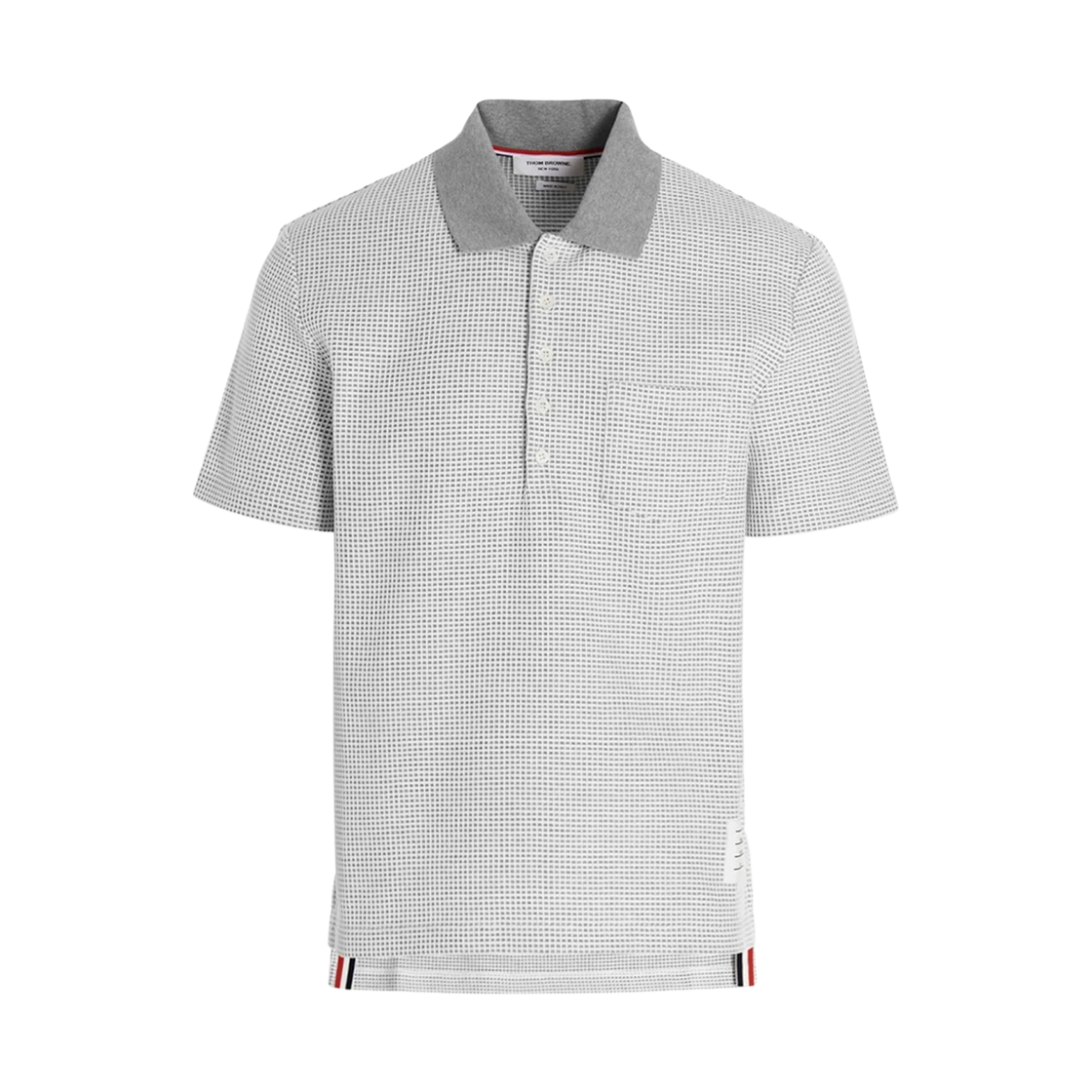 MJP147A-08136-055 Thom Browne Textured Bicolor Check Pocket Polo Shirt Light Grey