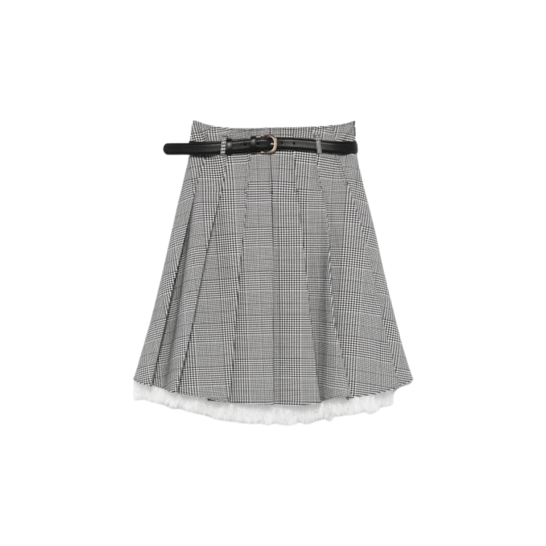 (W) 셀프 포트레이트 체크 플리츠 미디 스커트 블랙 화이트((W) Self Portrait Check Pleated Midi Skirt Black White)