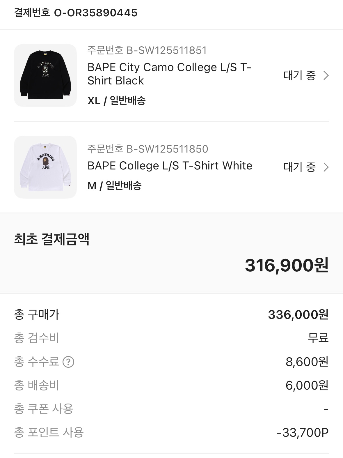 BAPE College L/S T-Shirt White, BAPE City Camo College L/S T-Shirt Black 착용 스타일