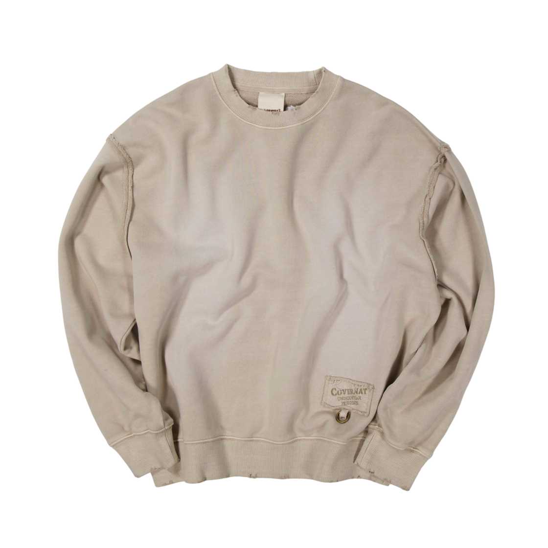 커버낫 X 언더마이카 디스트로이드 패치 맨투맨 베이지(Covernat X Undermycar Destroyed Patch Sweatshirt Beige)