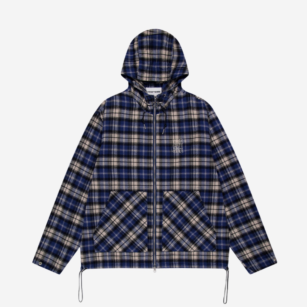 YESEYESEE Check Seersucker Cap Blue, YESEYESEE Plaid Wing Jacket Blue 착용 스타일 - 2