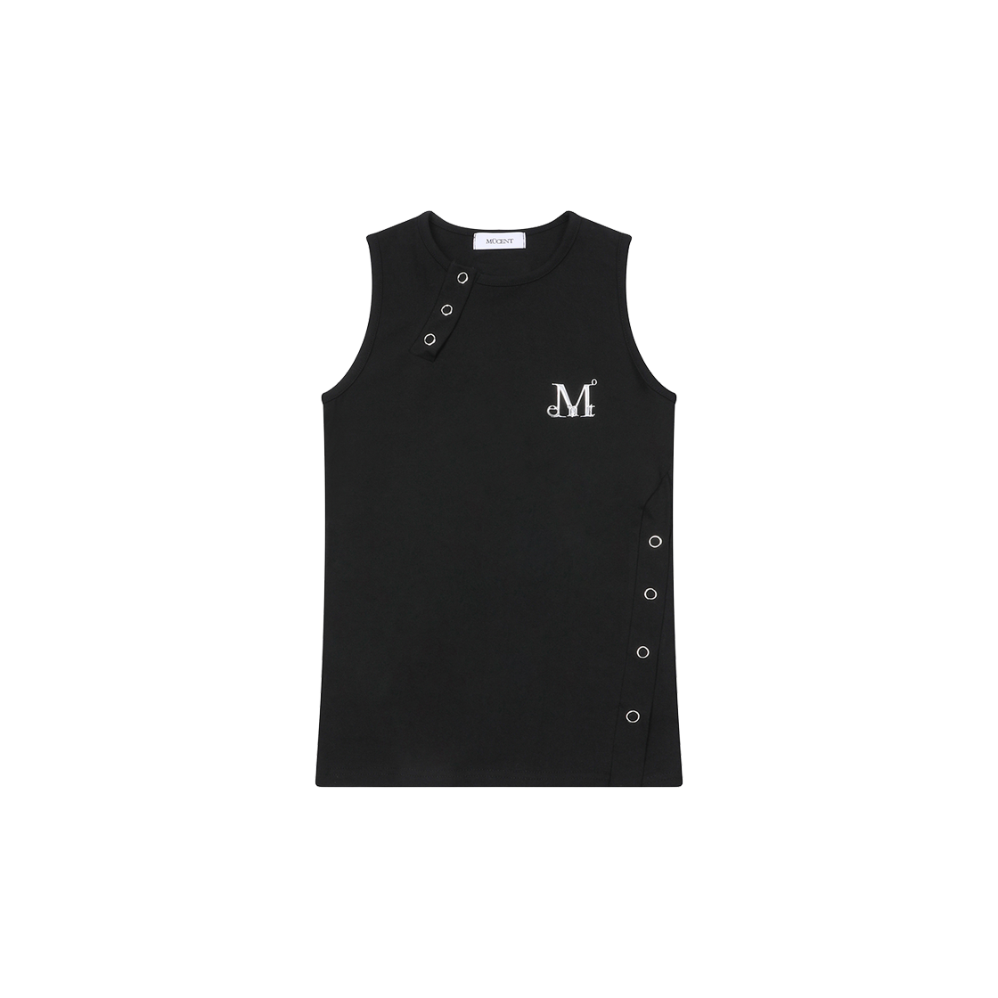 P0000BDT MUCENT Tain Metal Logo Side Button Long Sleeveless Black