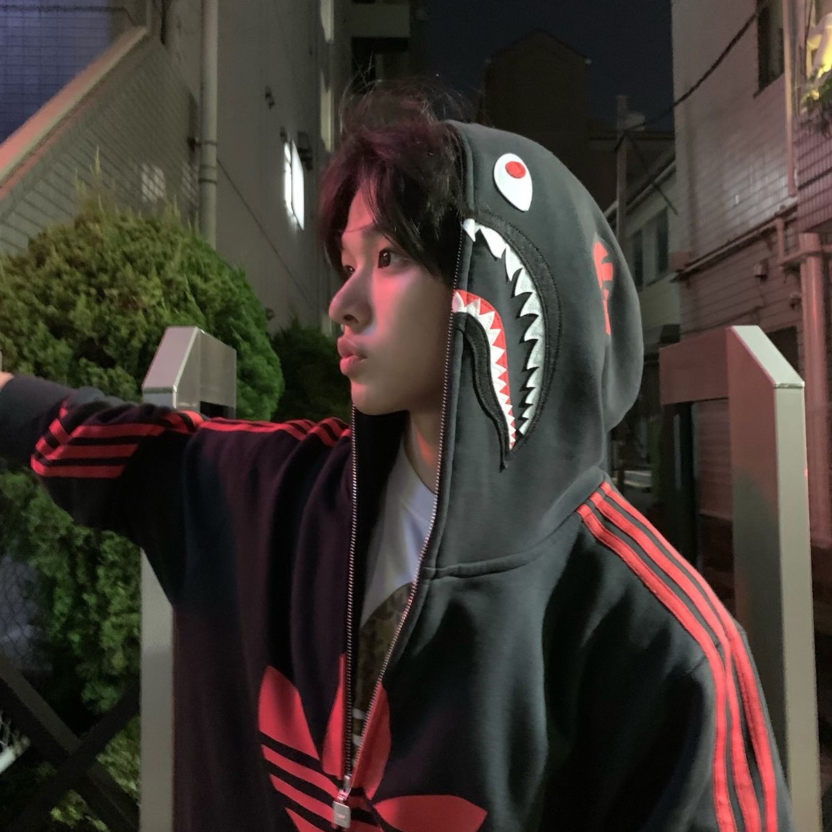 Adidas x BAPE Ultimate Shark Hoodie Black - KR Sizing 착용 스타일