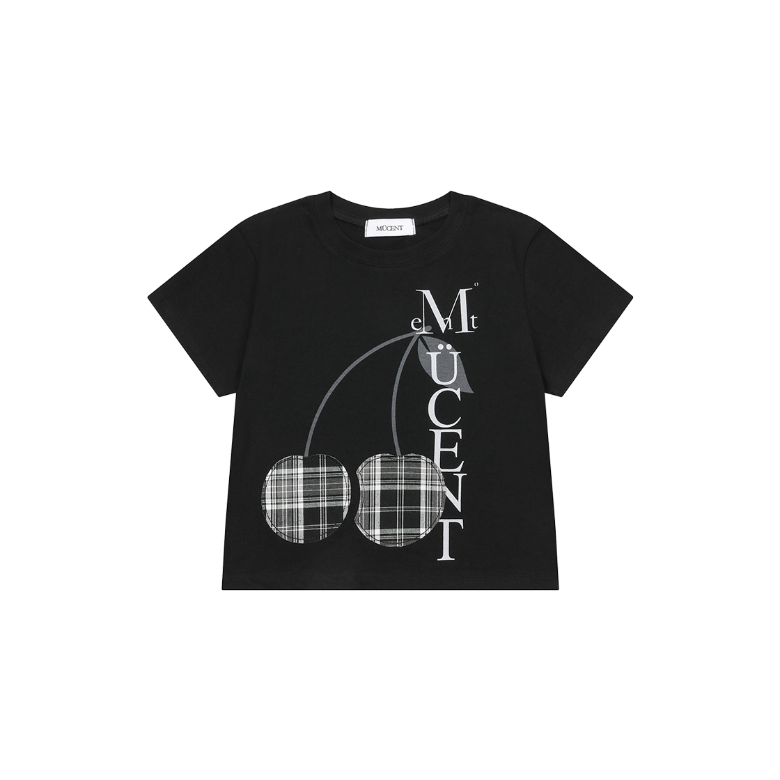 P0000BDO MUCENT Blendy Check Cherry Patch R-Neck Half T Unisex Black