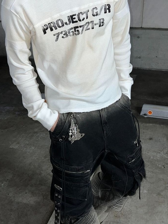 Project G/R Bondage Cross Waffle Thermal Long Sleeve Dirty White 착용 스타일 - 3