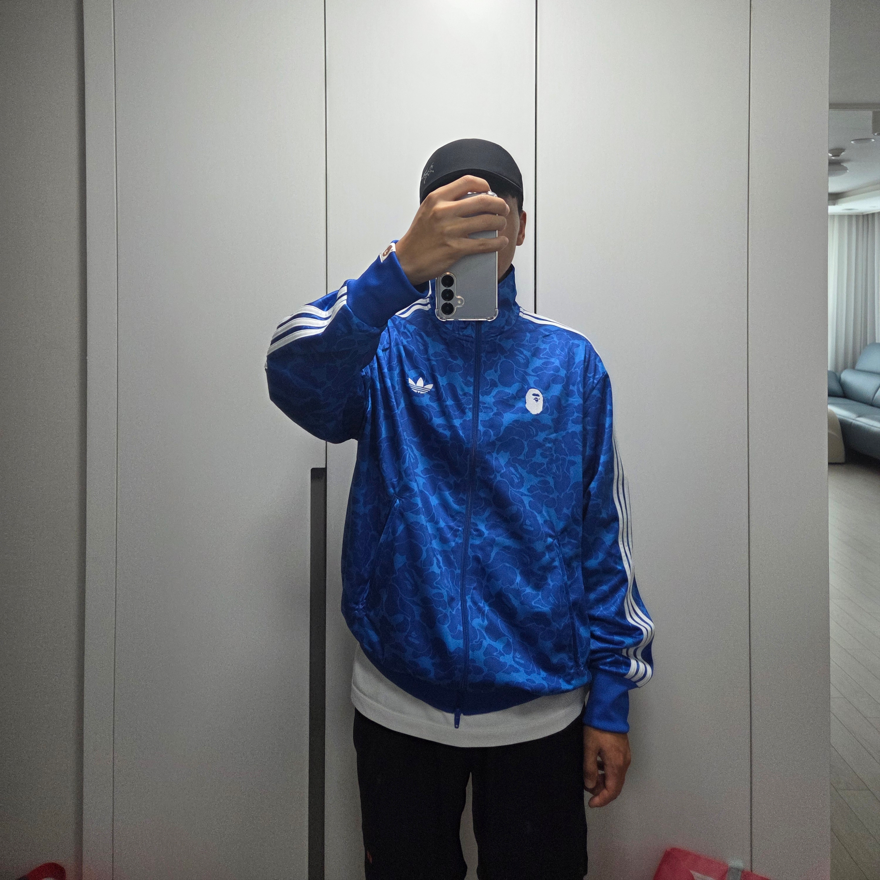 Adidas x BAPE Allover Print Track Top Blue - US Sizing 착용 스타일 - 2