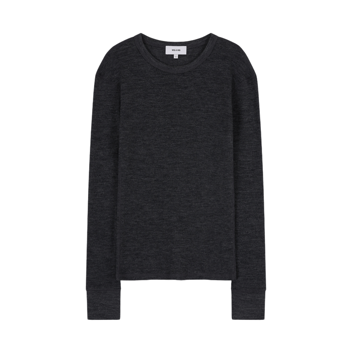 254-2402-32 VIS A VIS Wool Ribbed Jersey Crewneck Dark Gray