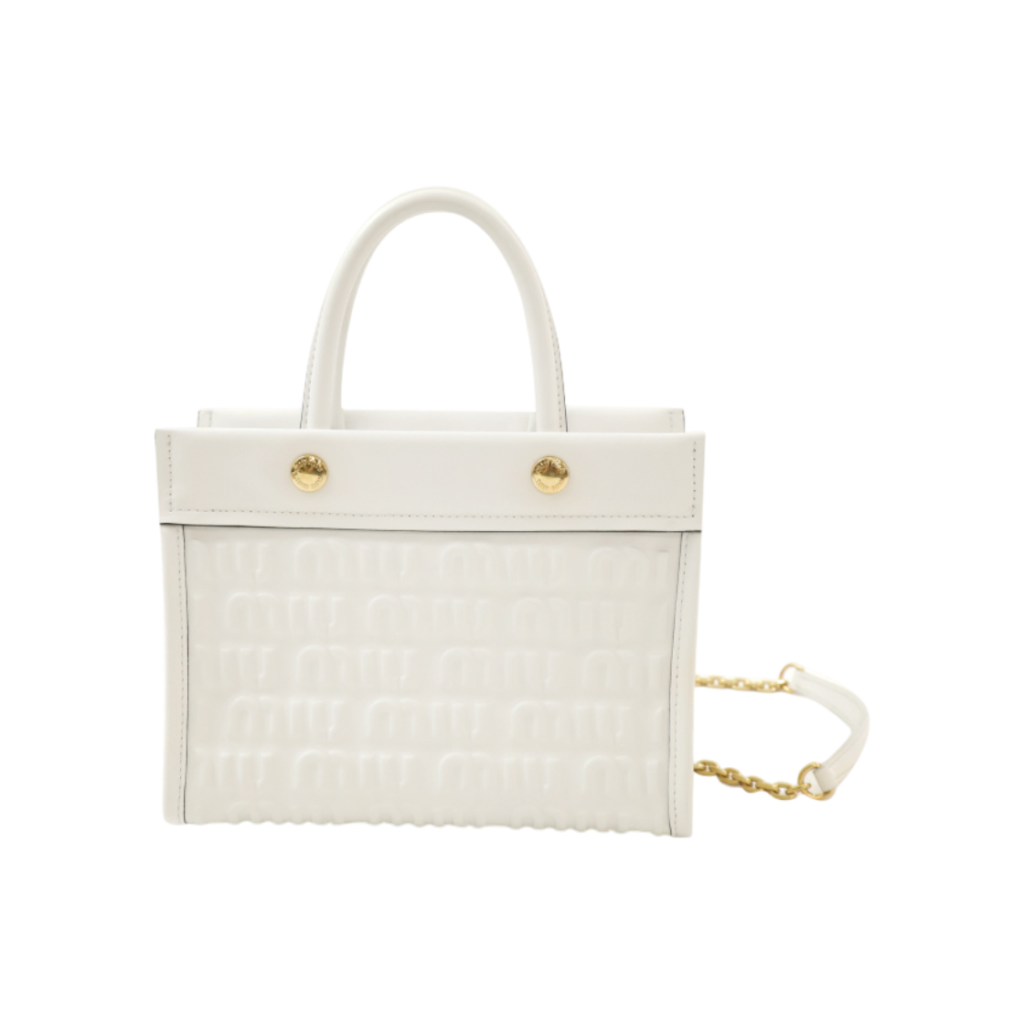 ITJDCM3LEOFT Miu Miu Embossed Logo Shoulder Bag - White 5BA243 2F5X F0009