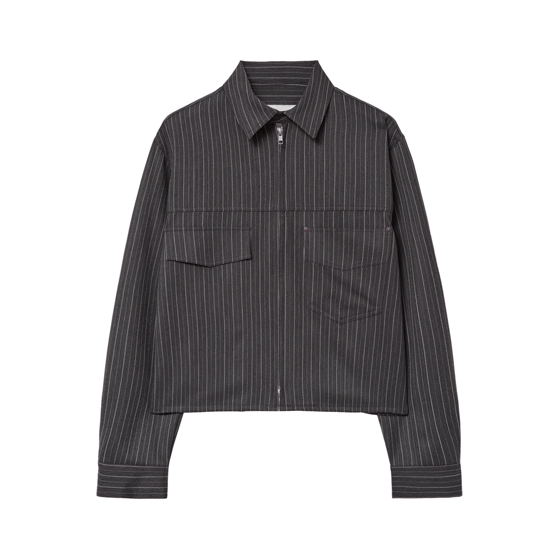 WT321 Haleine Cropped Pinstripe Zip Shirt Charcoal (WT321)