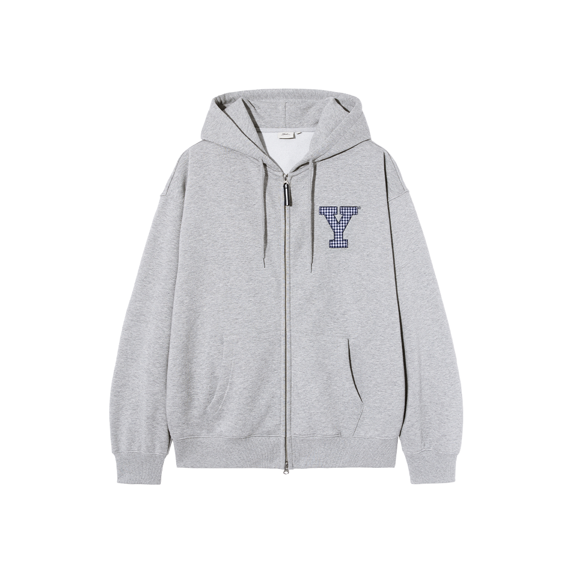 예일 Y로고 체크 아플리케 후드집업_그레이(Yale Y Logo Check Appliqué Hoodie Zip-Up_Gray)