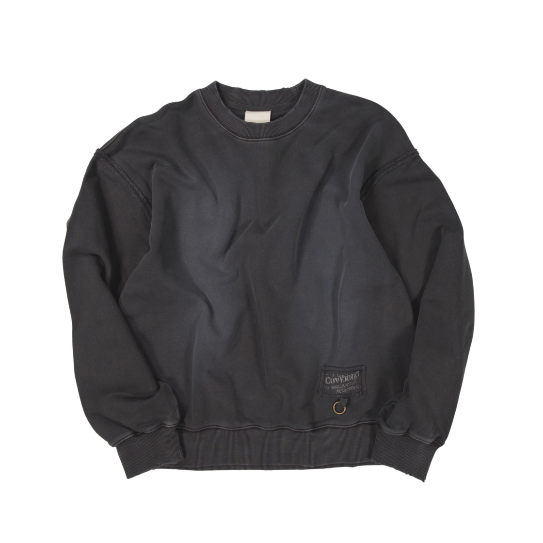 커버낫 X 언더마이카 디스트로이드 패치 맨투맨 차콜(Covernat X Undermycar Destroyed Patch Sweatshirt Charcoal)