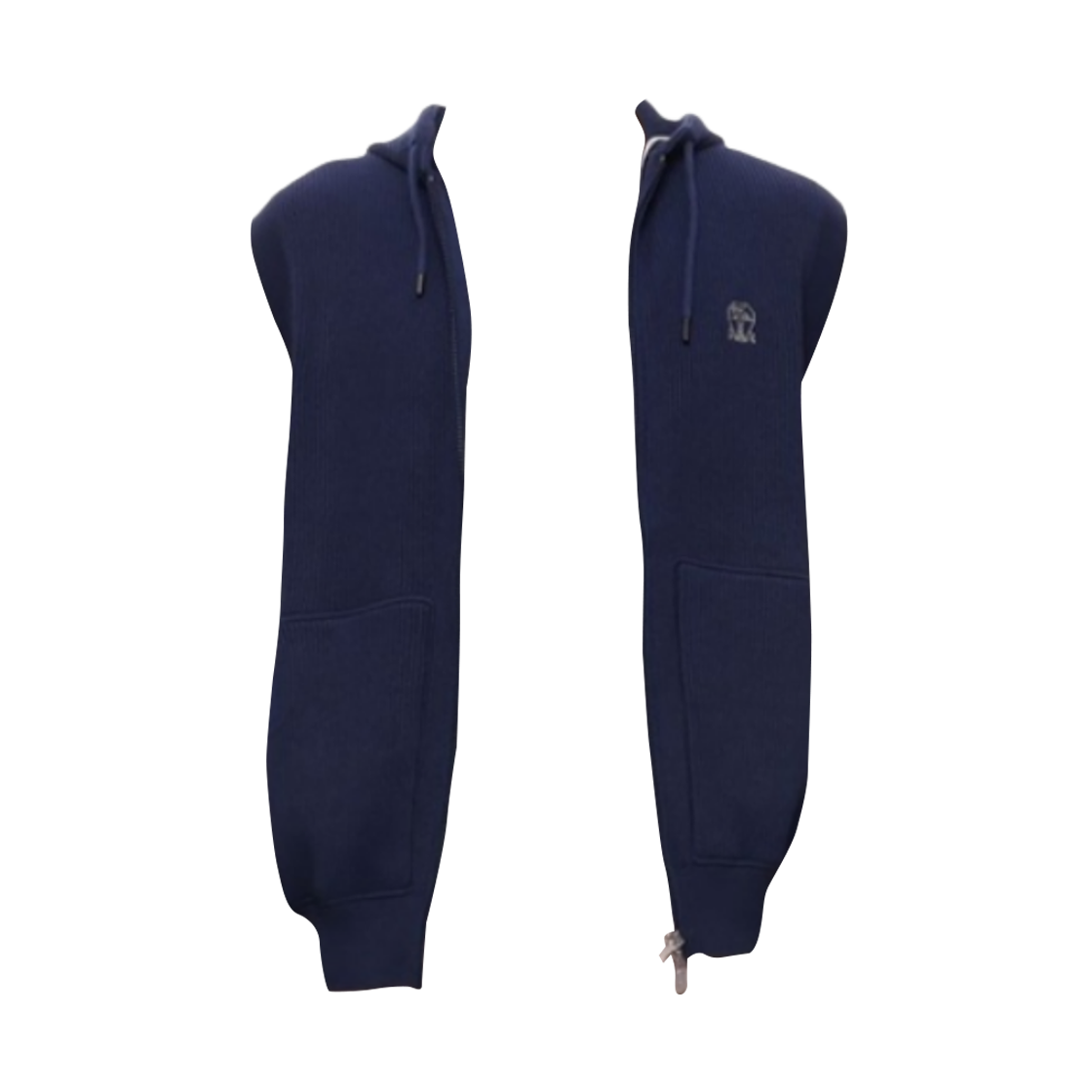 M29200417G-C2443 Brunello Cucinelli Logo Embroidered Hooded Zip-Up Kint Vest Blue