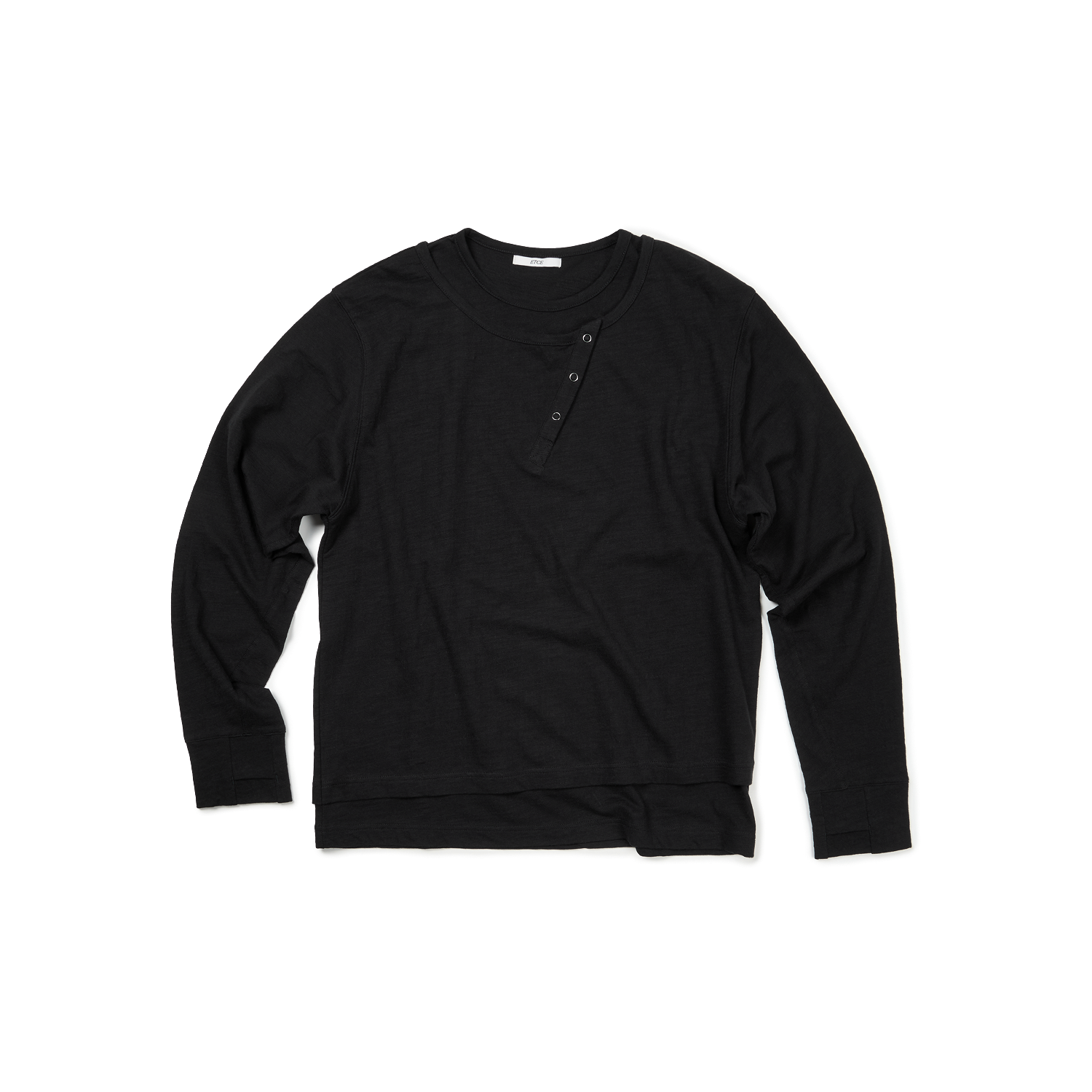 이티씨이 레이어드 헨리넥 롱슬리브 블랙(ETCE Layered Henley Neck Long Sleeve Black)