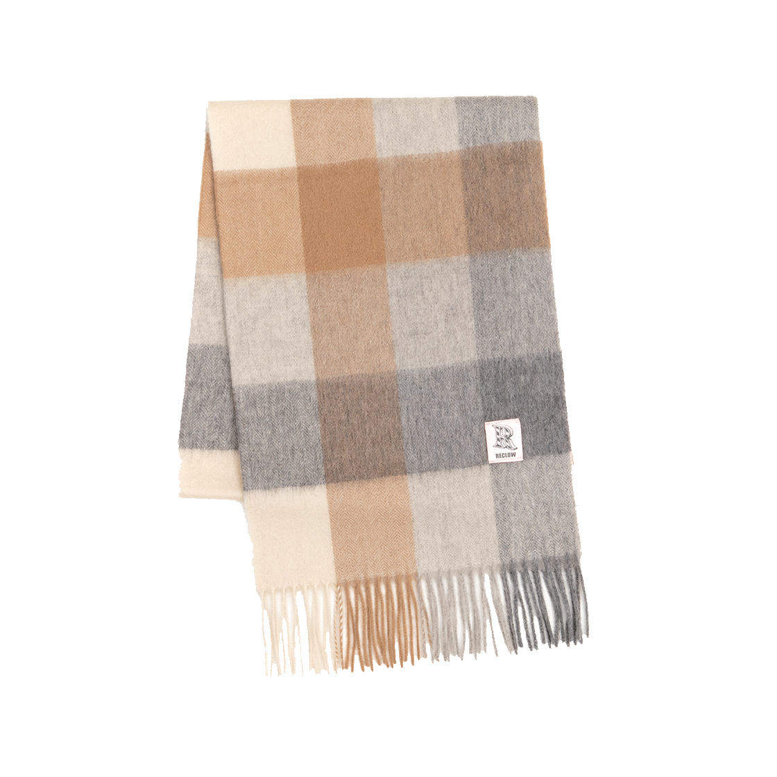 100% Cashmere Check Muffler Gray RECLOW 100% Cashmere Check Muffler Gray