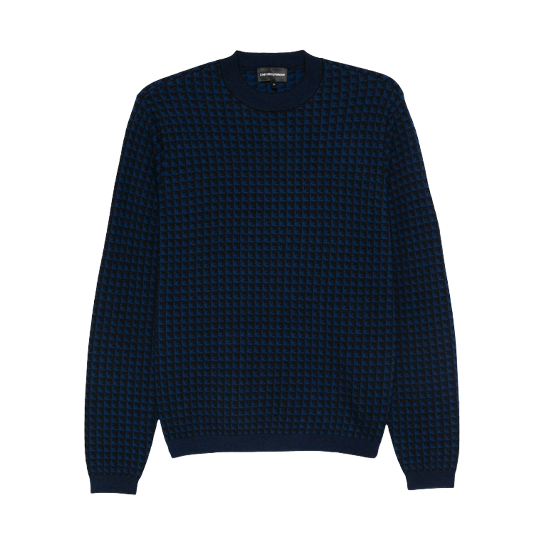 EM001989AF14199FB066 Emporio Armani Jacquard Virgin Wool Jumper with Eagle Motif Blue