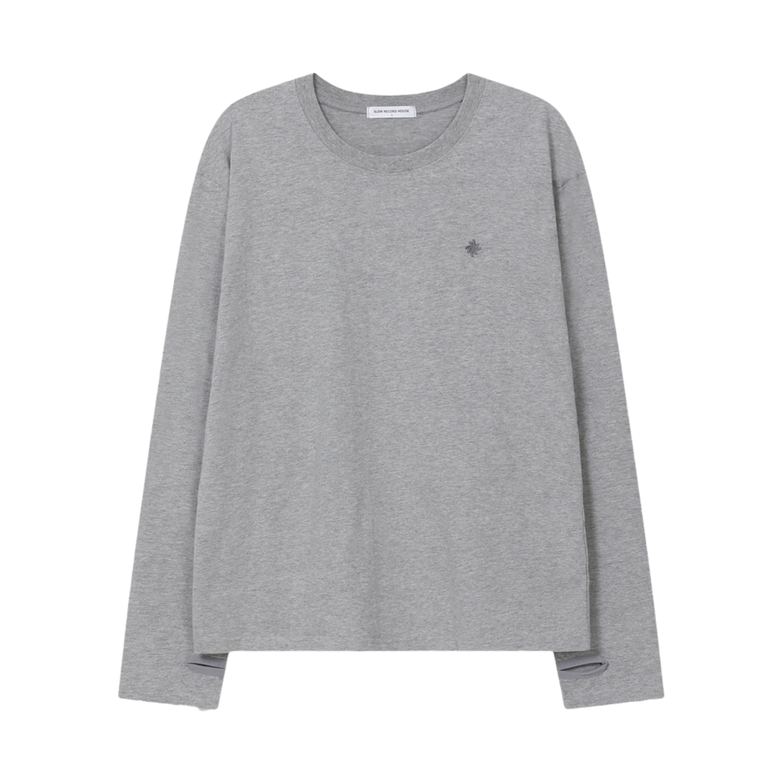 슬로우 레코드 하우스 핑거홀 크롭 롱 슬리브 그레이(SLOW RECORD HOUSE Fingerhole Crop Long Sleeve Gray)