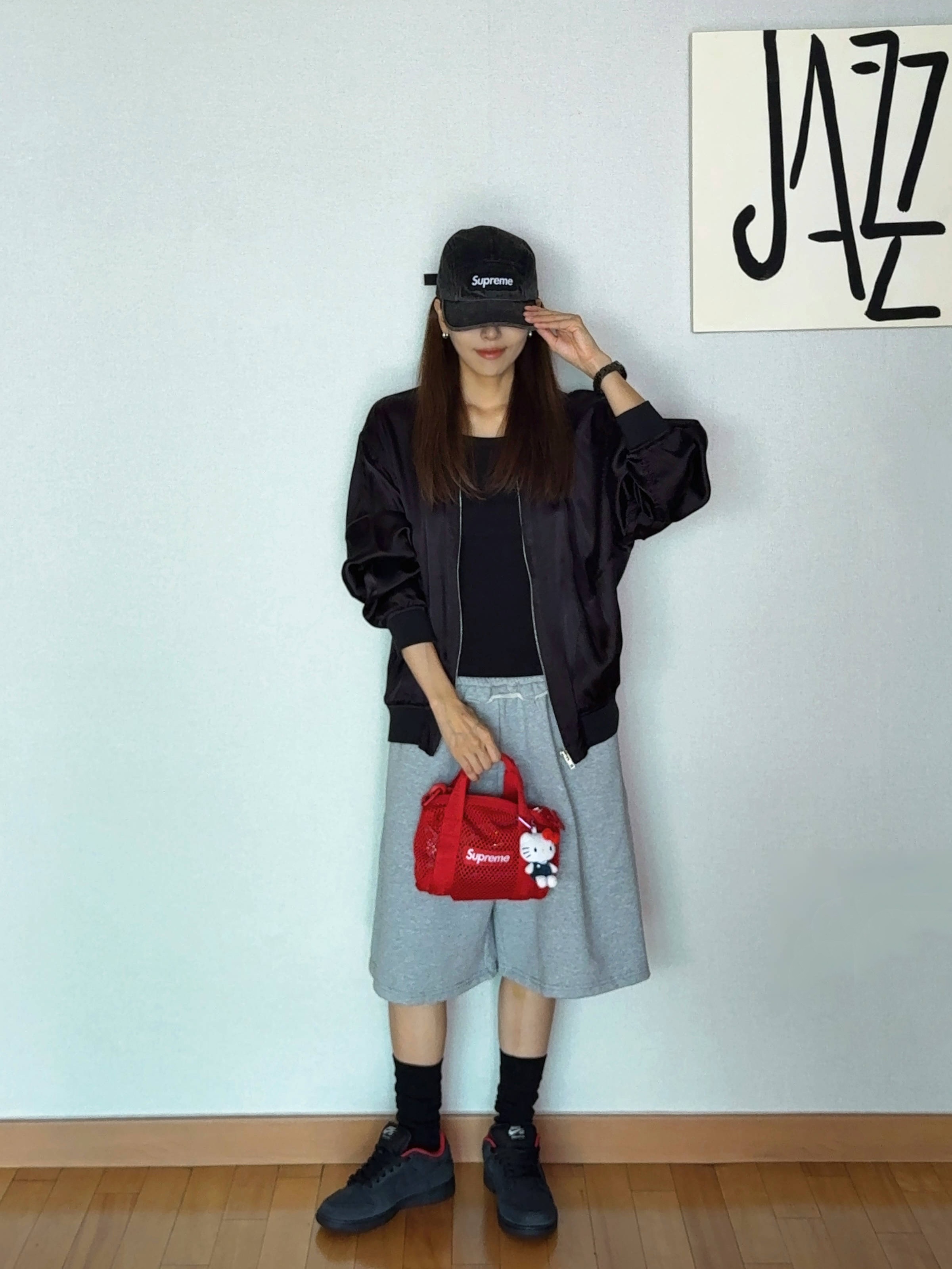 Supreme Denim Camp Cap Black - 23SS, CDG '84-85 Staff Blouson Black 착용 스타일 - 2
